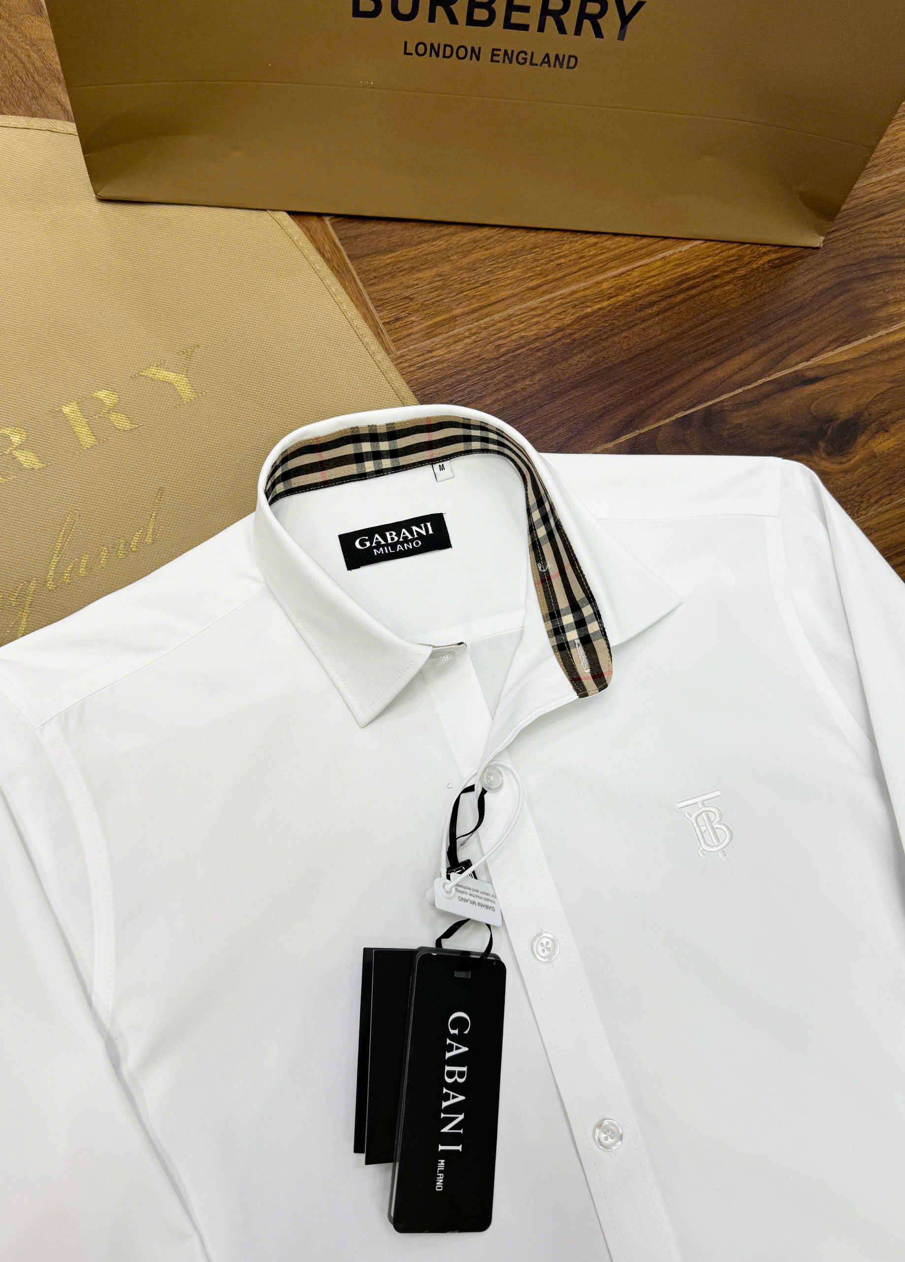 Áo sơ mi Burberry BBR logo thêu TB ngực check kẻ sọc tay cổ Like Auth S-XL CD