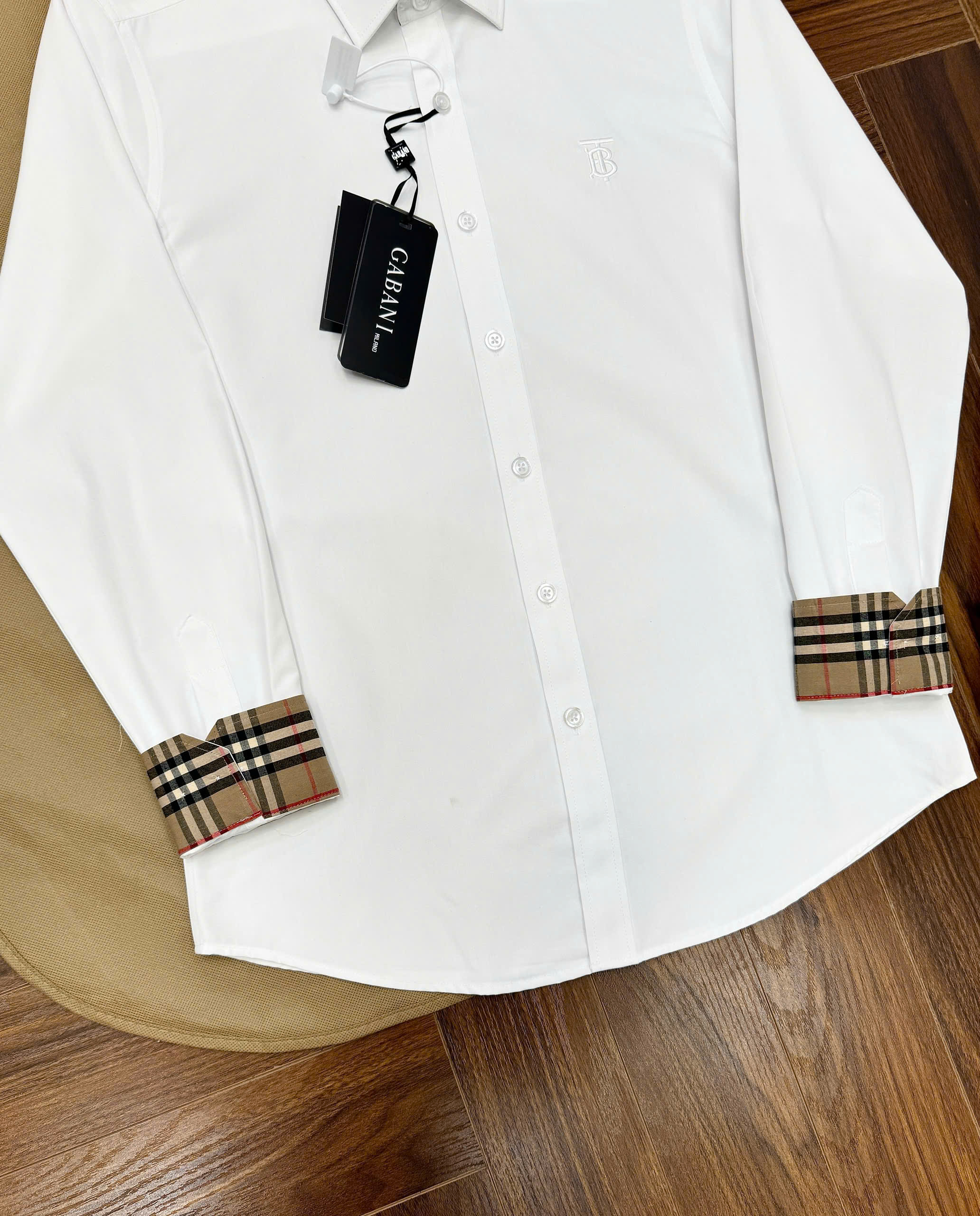 Áo sơ mi Burberry BBR logo thêu TB ngực check kẻ sọc tay cổ Like Auth S-XL CD