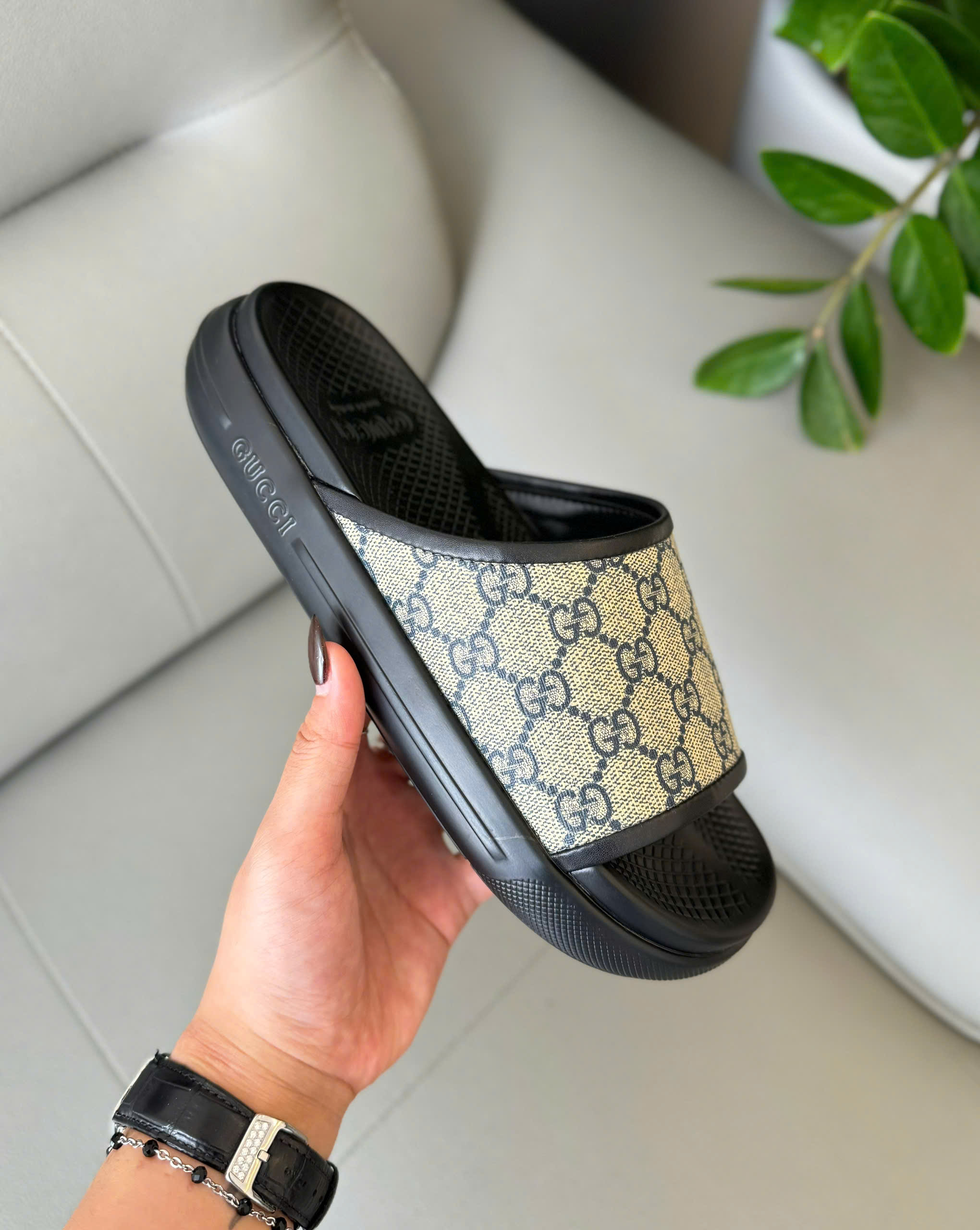 Dép lê Gucci GC Slide GG Supreme Nâu logo Xanh Than Like Auth 38-43 DD