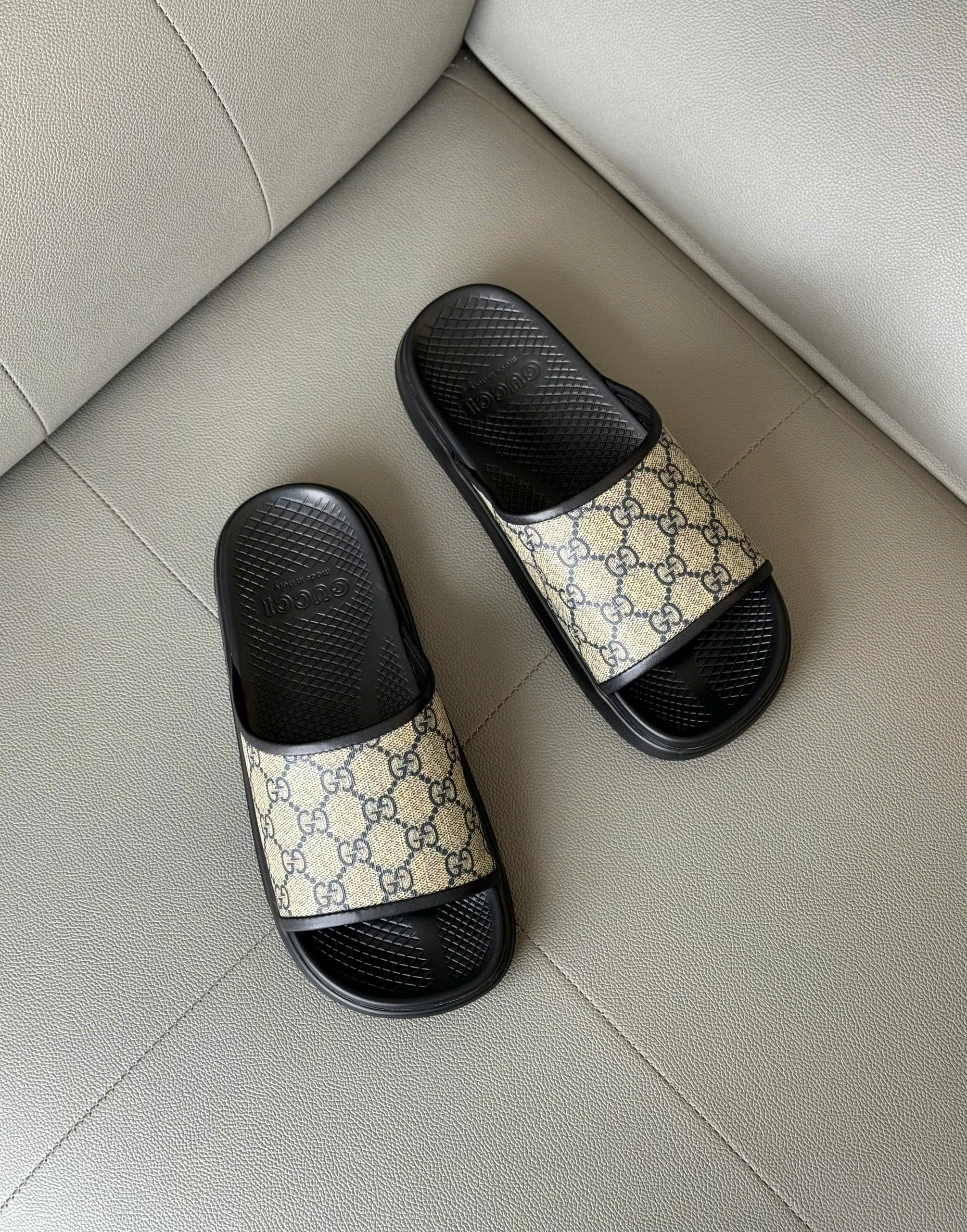 Dép lê Gucci GC Slide GG Supreme Nâu logo Xanh Than Like Auth 38-43 DD