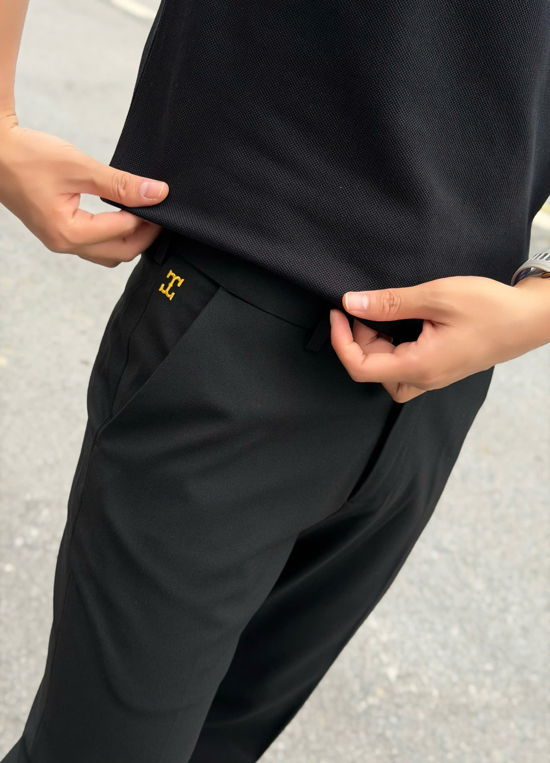 Quần tây âu Tilano logo thêu chữ T chỉ Vàng và tag tam giác túi sau Like Auth 29-35 VTN