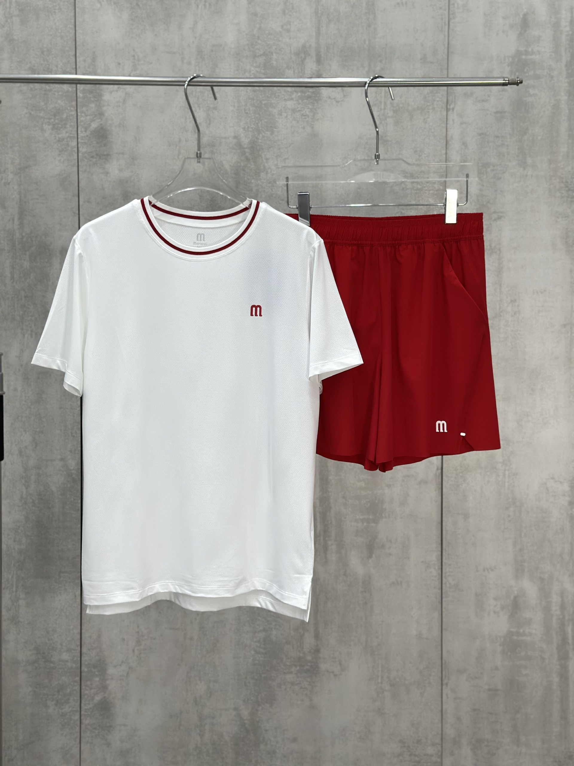 Set bộ thể thao hè Manseti Trắng Đỏ cổ tròn Like Auth S-XL VTN