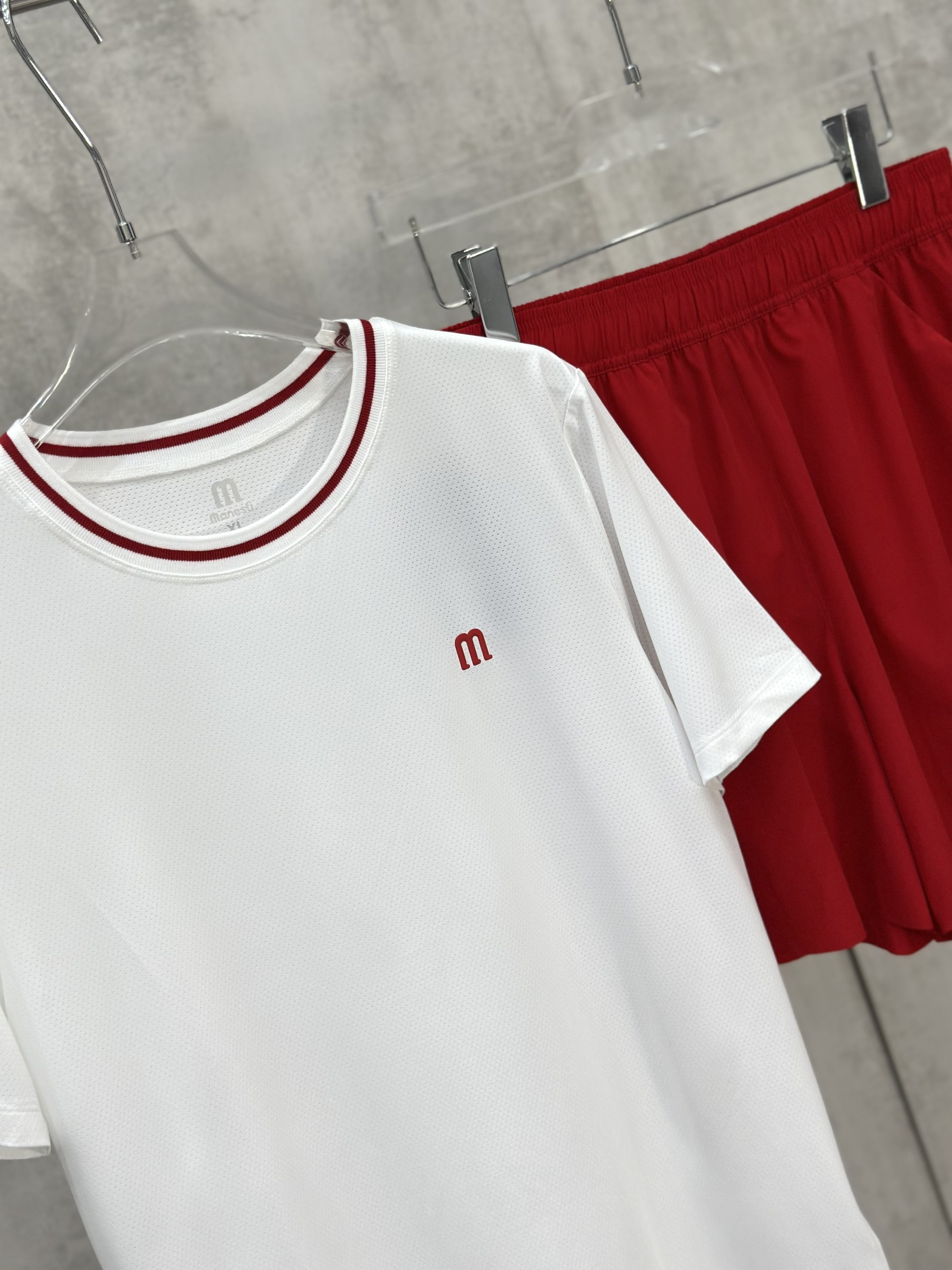 Set bộ thể thao hè Manseti Trắng Đỏ cổ tròn Like Auth S-XL VTN