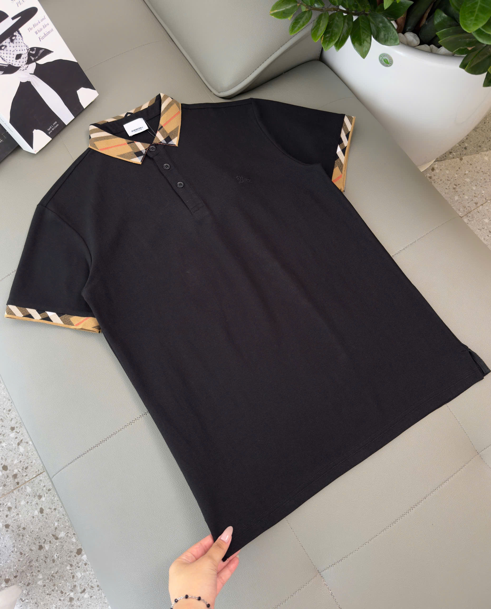 Áo polo Burberry BBR Trắng Đen cổ Nâu check kẻ sọc tay cổ Like Auth M-XXL DDT\Đen