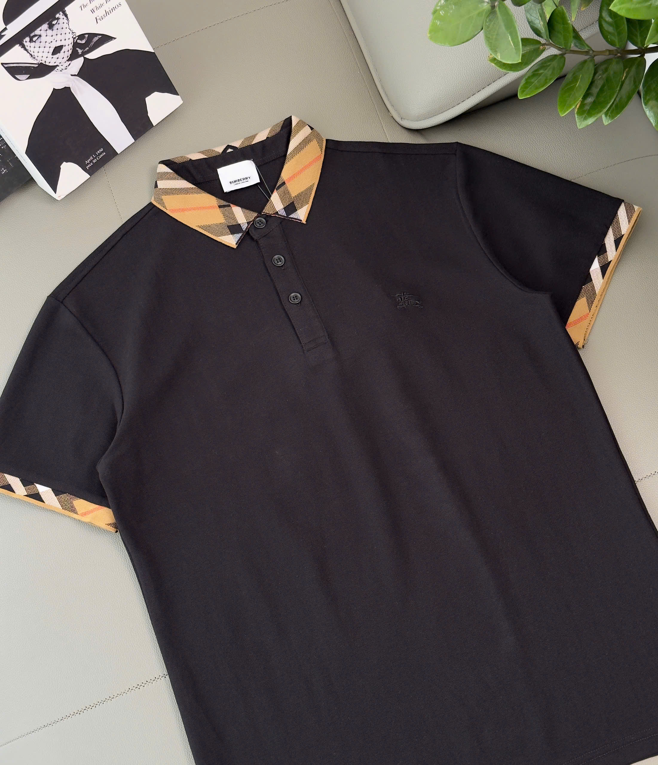 Áo polo Burberry BBR Trắng Đen cổ Nâu check kẻ sọc tay cổ Like Auth M-XXL DDT\Đen