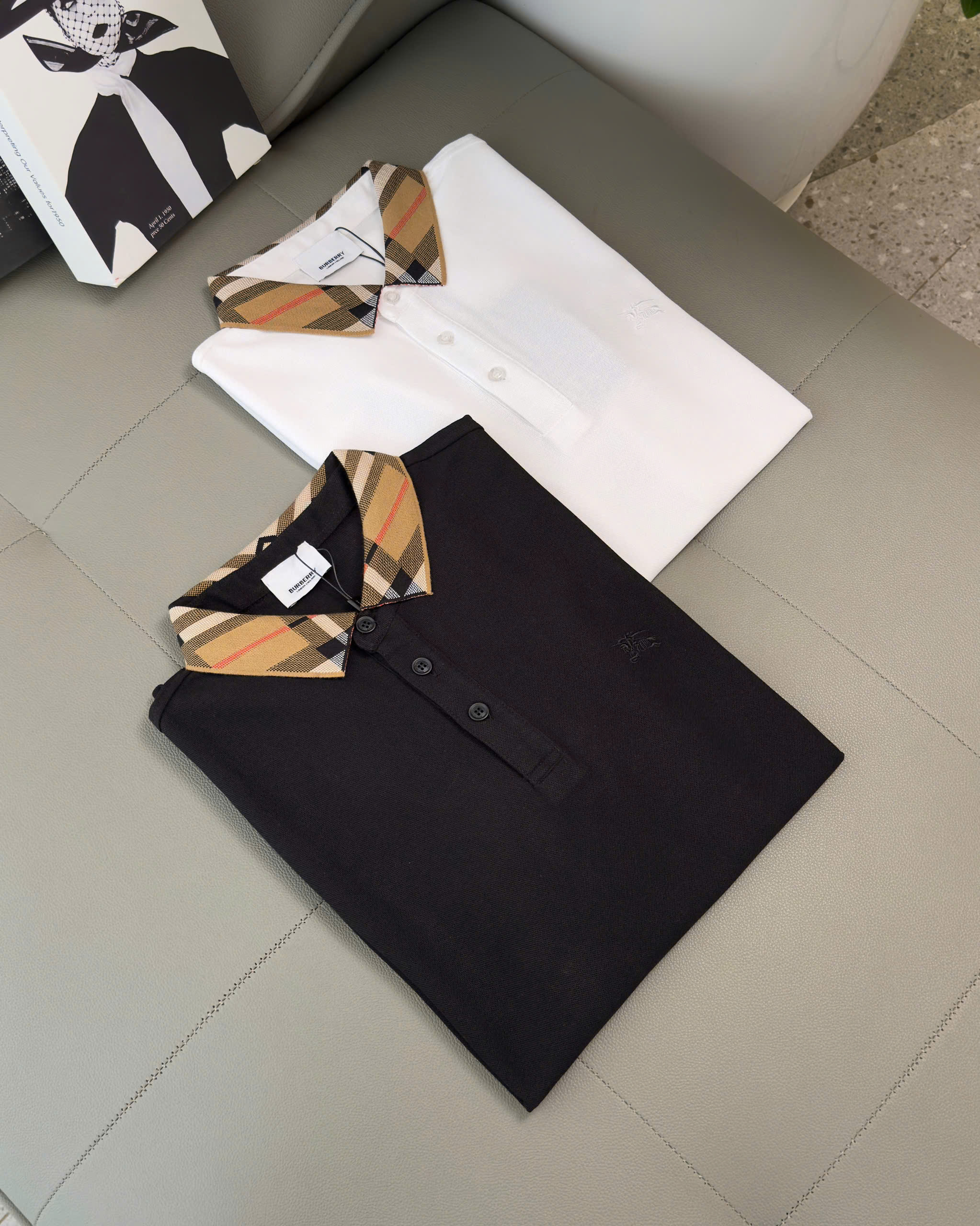 Áo polo Burberry BBR Trắng Đen cổ Nâu check kẻ sọc tay cổ Like Auth M-XXL DDT\Đen