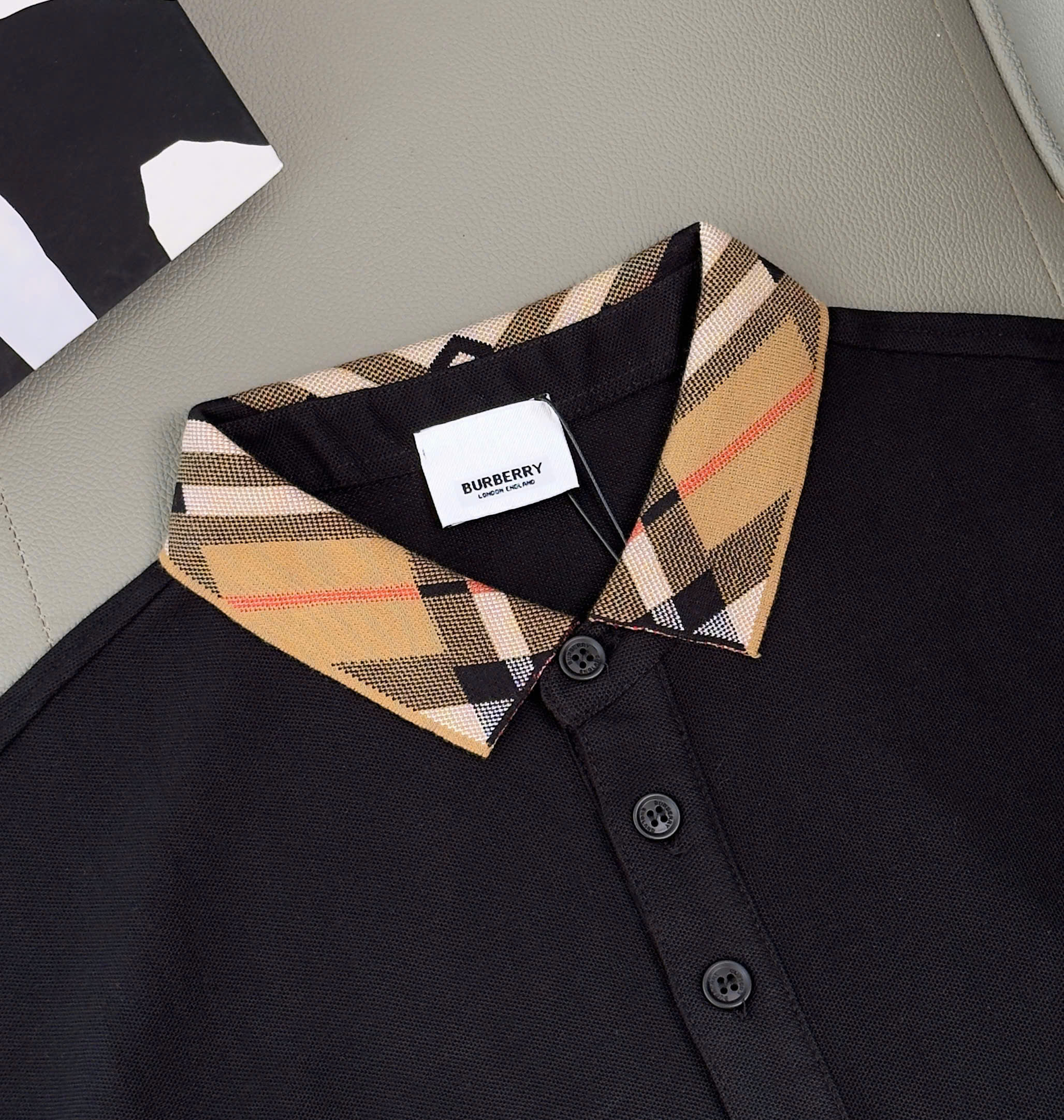 Áo polo Burberry BBR Trắng Đen cổ Nâu check kẻ sọc tay cổ Like Auth M-XXL DDT\Đen