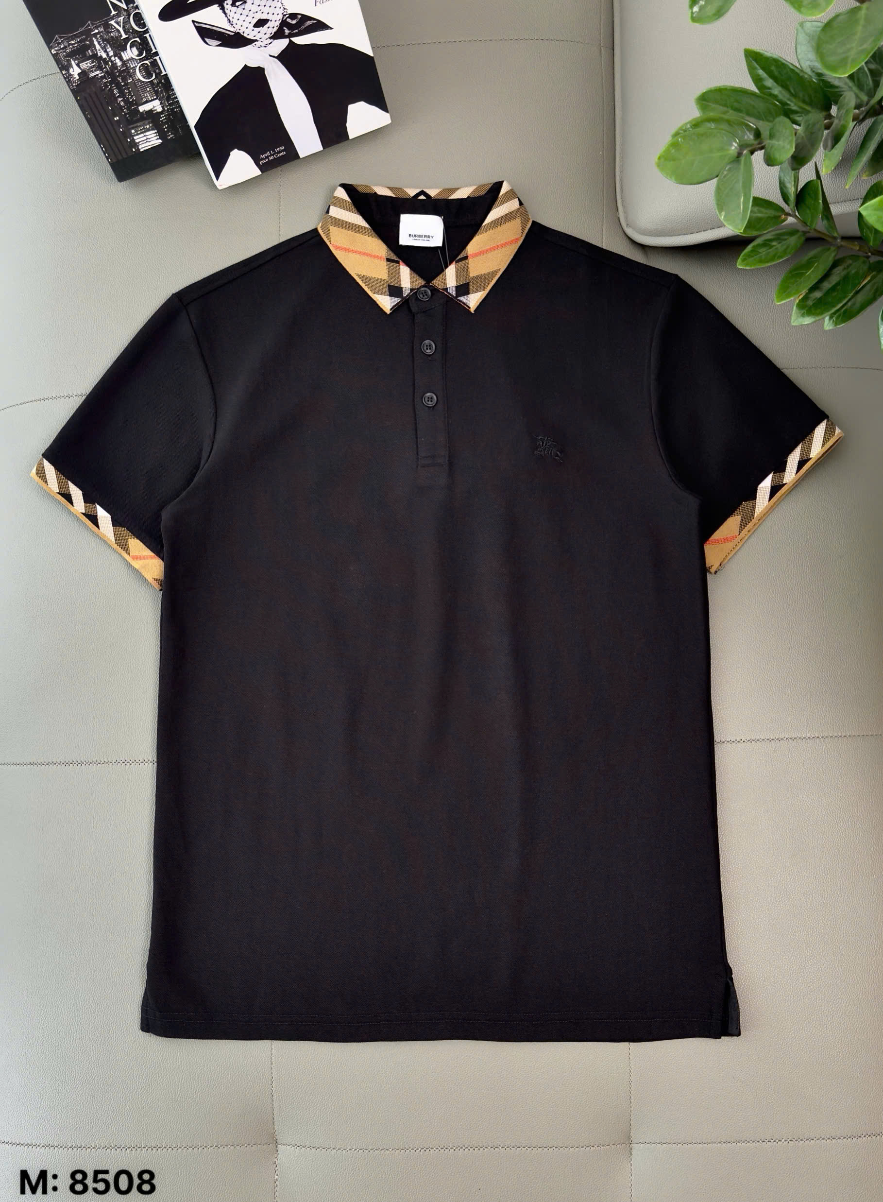Áo polo Burberry BBR Trắng Đen cổ Nâu check kẻ sọc tay cổ Like Auth M-XXL DDT\Đen