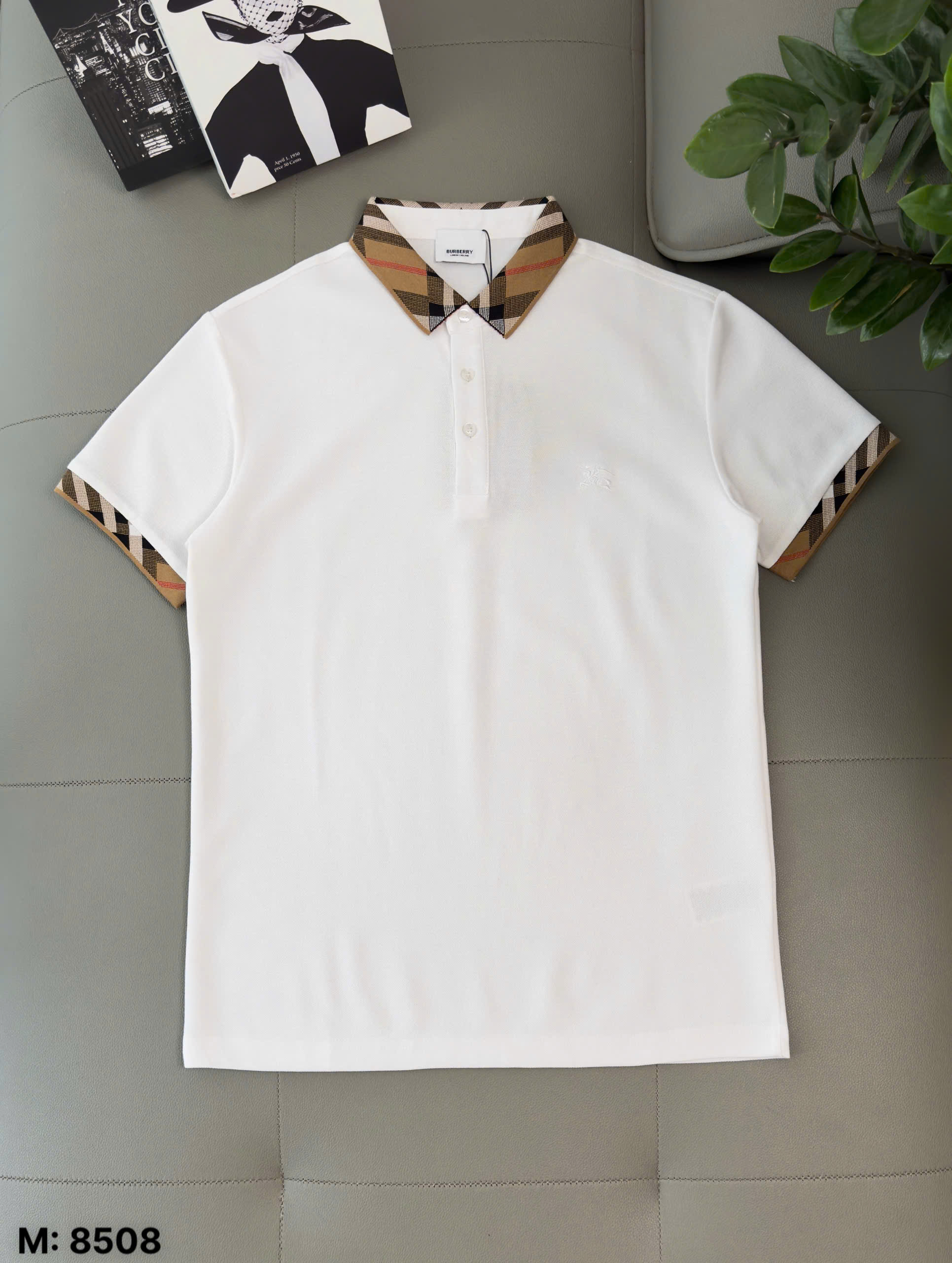 Áo polo Burberry BBR Trắng Đen cổ Nâu check kẻ sọc tay cổ Like Auth M-XXL DDT\Trắng