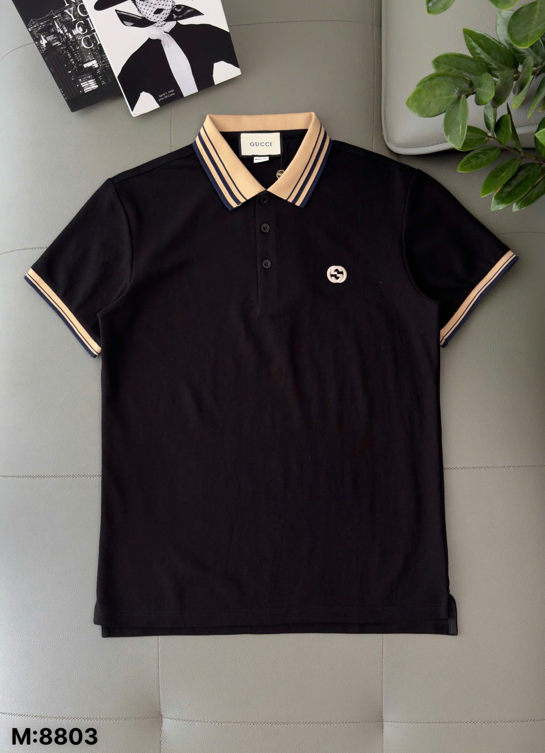 Áo polo Gucci GC Trắng Đen cổ Be logo thêu ngực Like Auth M-XXL DDT\Đen