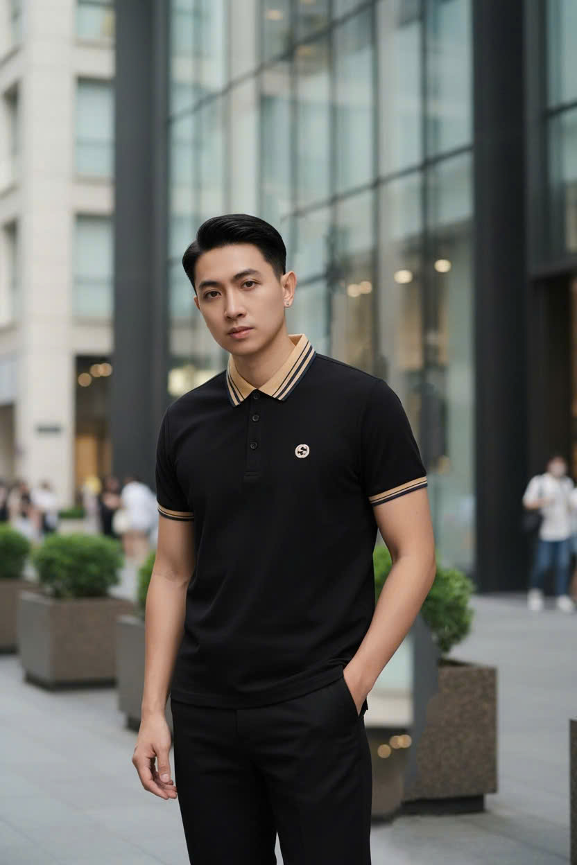 Áo polo Gucci GC Trắng Đen cổ Be logo thêu ngực Like Auth M-XXL DDT\Đen