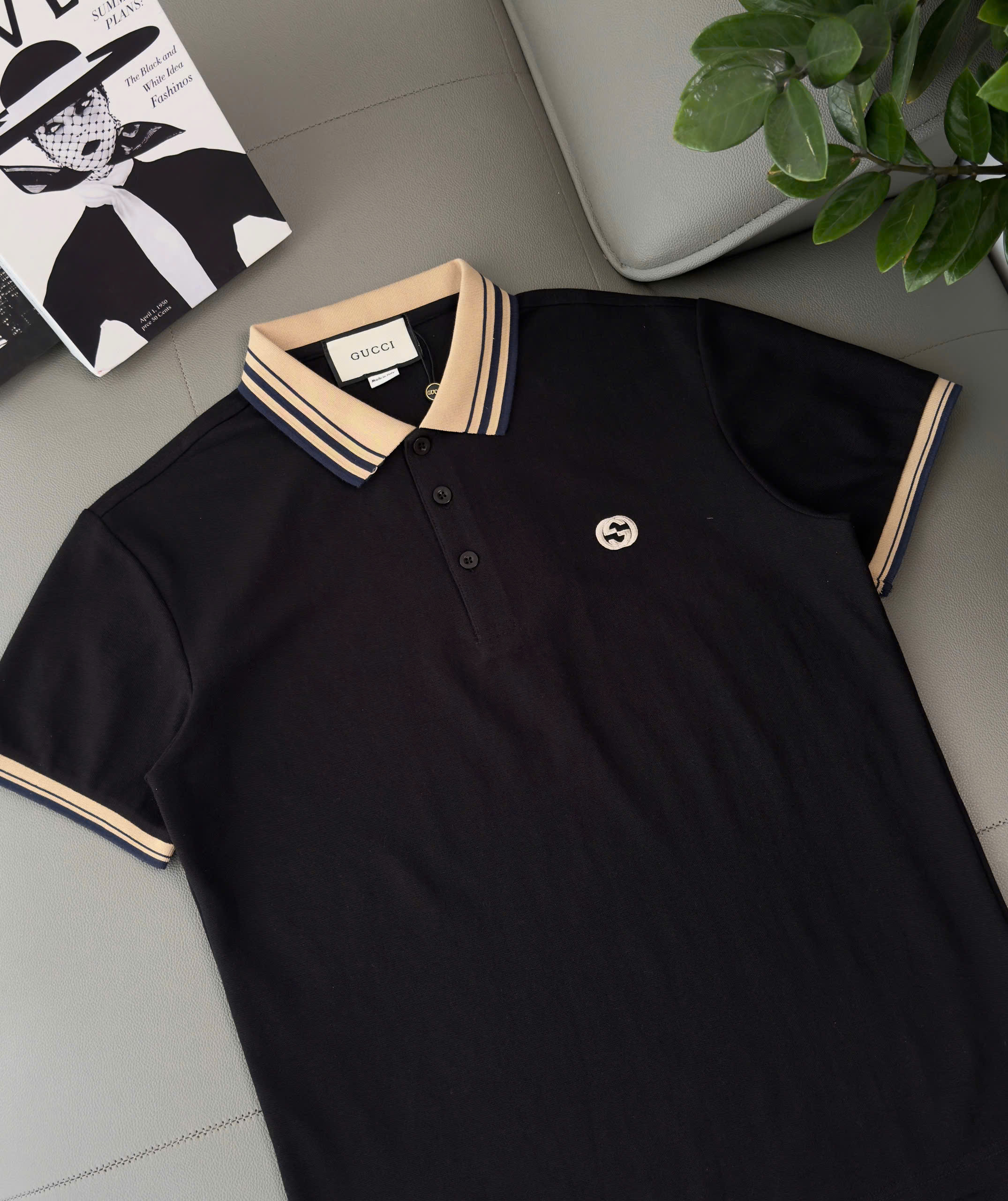 Áo polo Gucci GC Trắng Đen cổ Be logo thêu ngực Like Auth M-XXL DDT\Đen