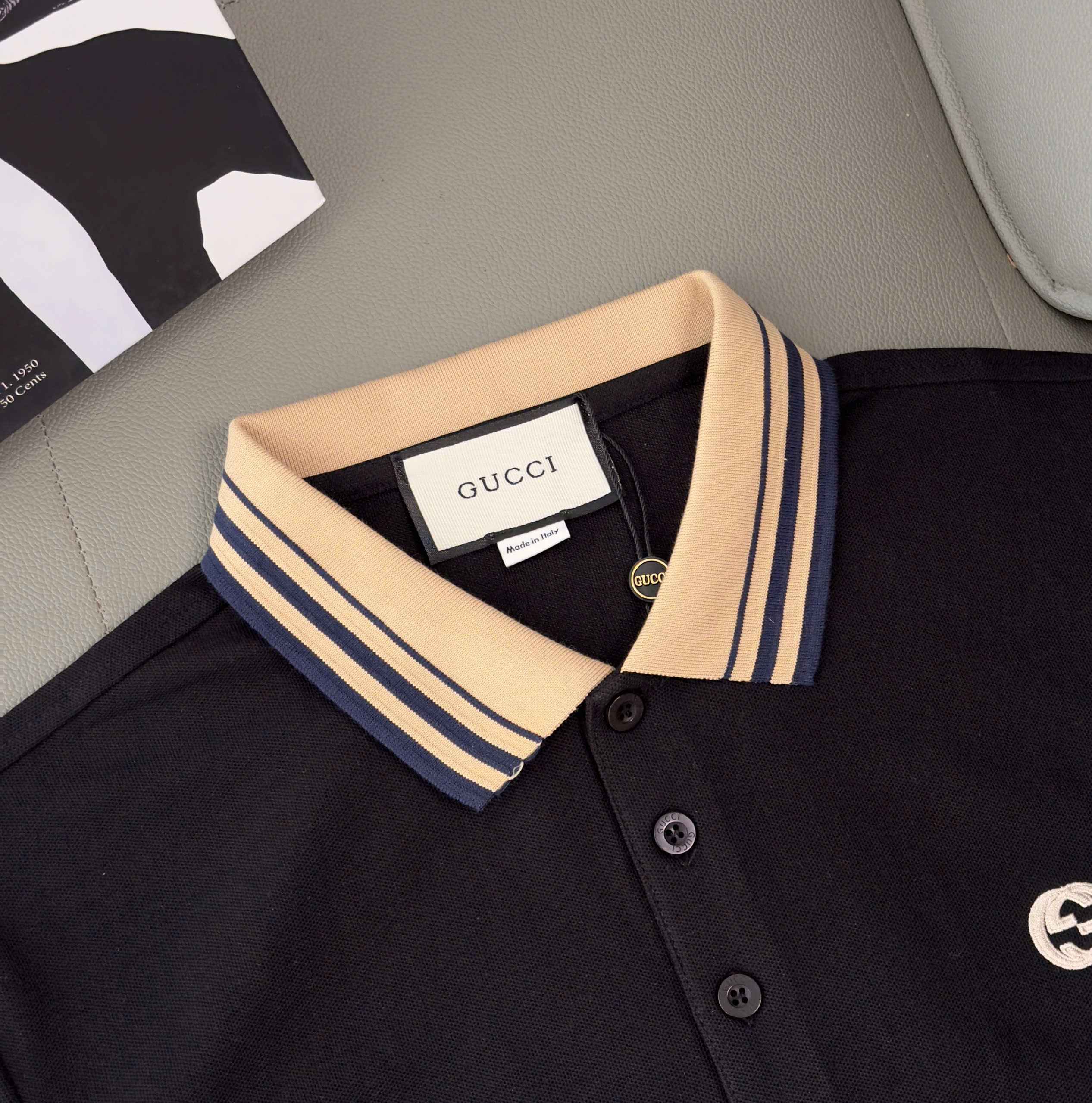 Áo polo Gucci GC Trắng Đen cổ Be logo thêu ngực Like Auth M-XXL DDT\Đen