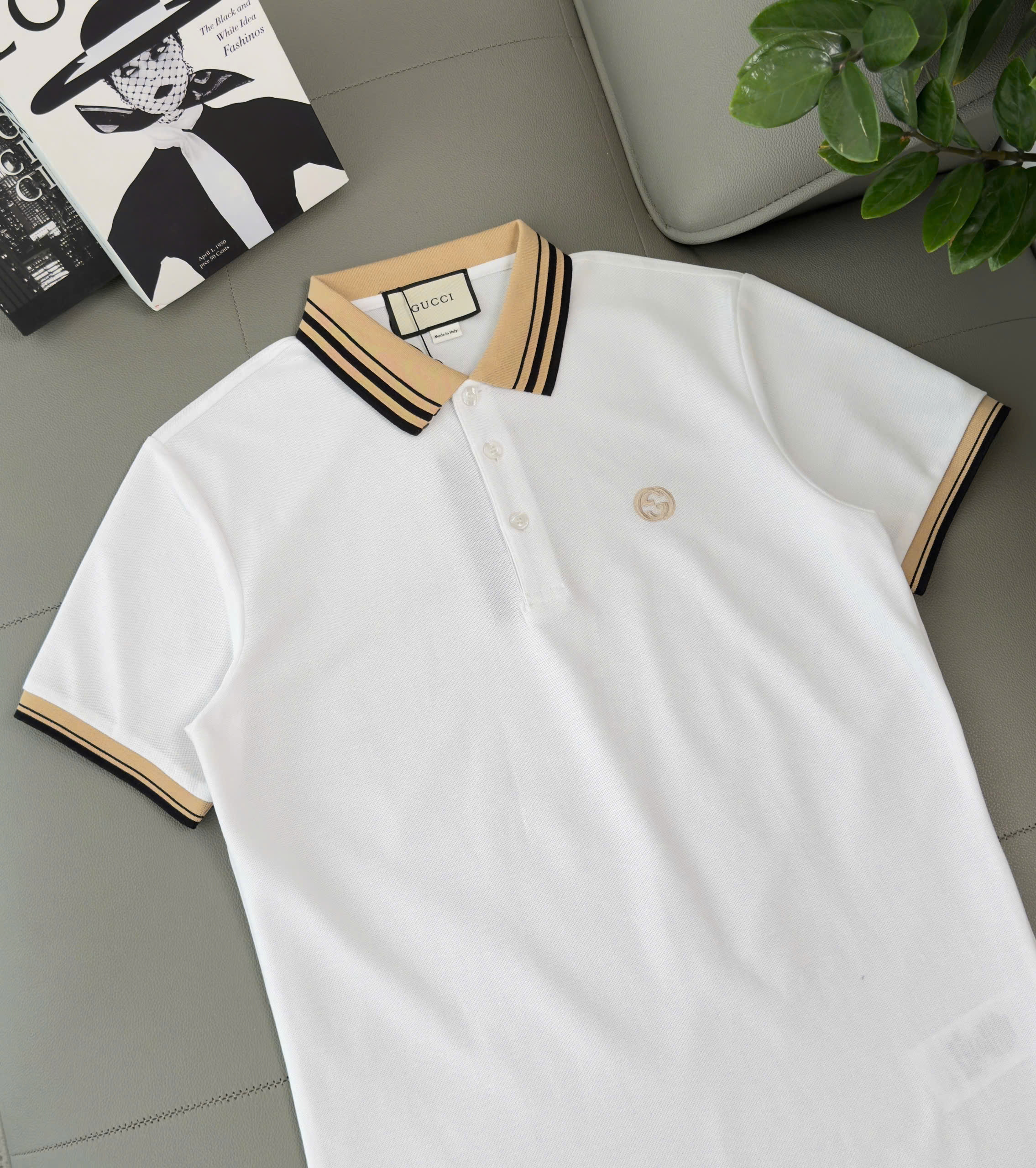 Áo polo Gucci GC Trắng Đen cổ Be logo thêu ngực Like Auth M-XXL DDT\Trắng