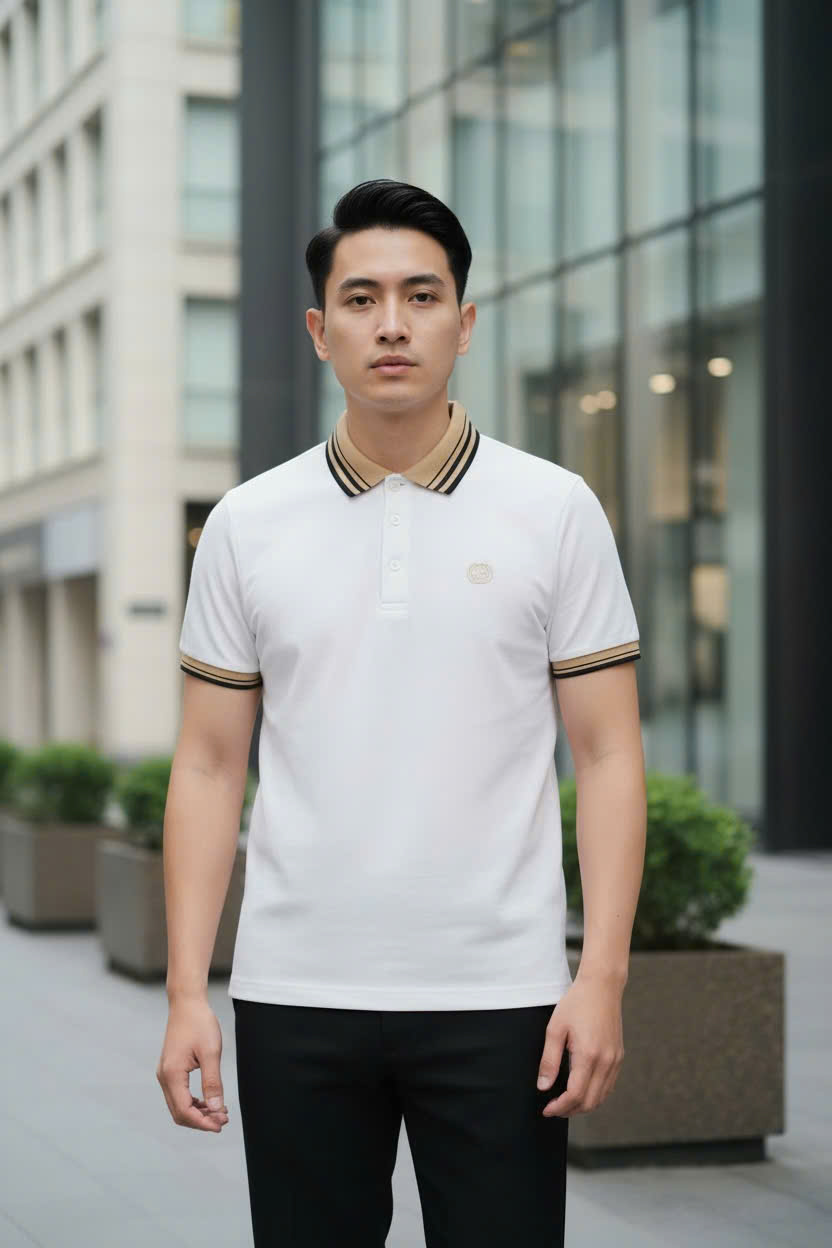 Áo polo Gucci GC Trắng Đen cổ Be logo thêu ngực Like Auth M-XXL DDT\Trắng
