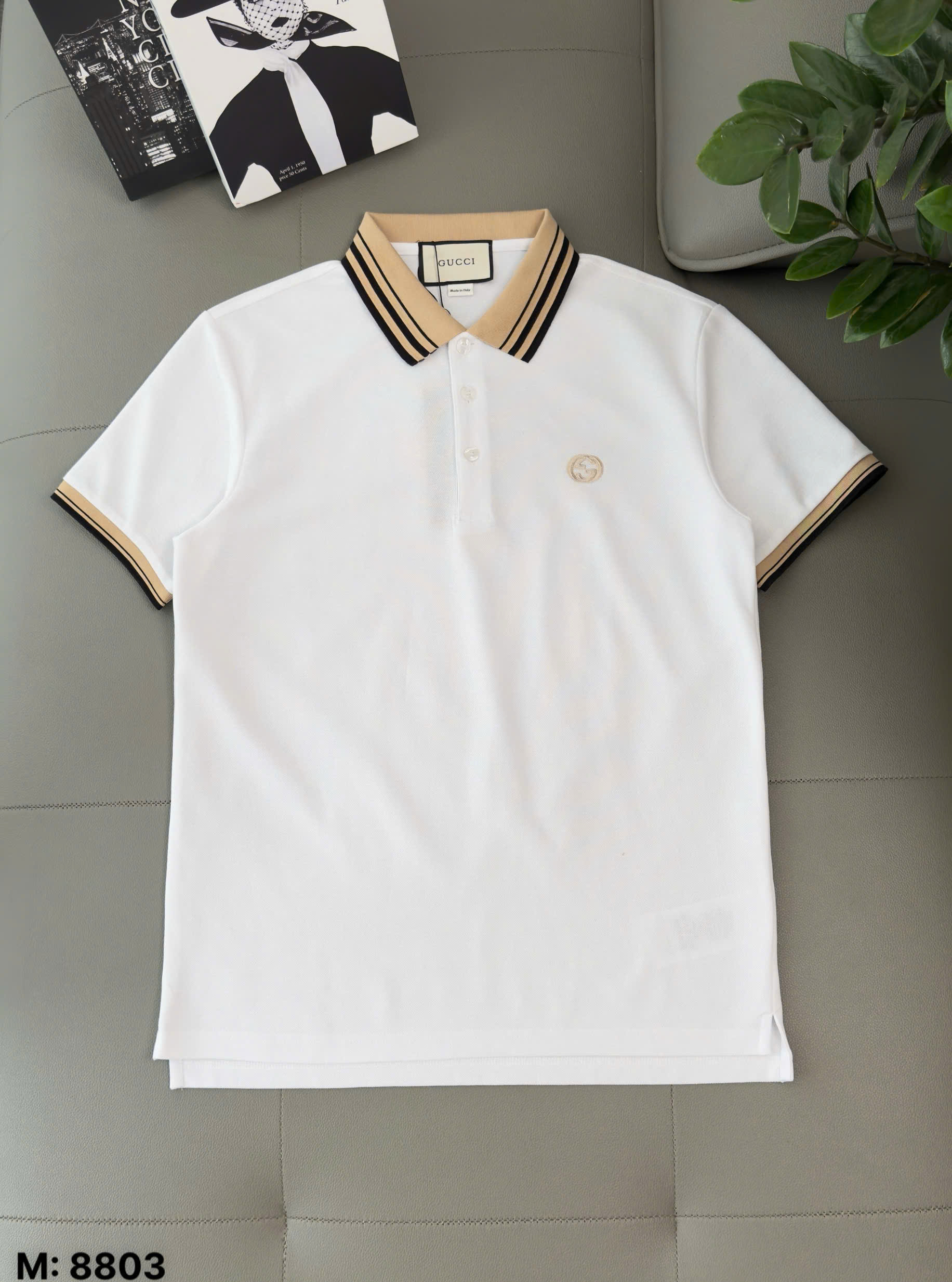 Áo polo Gucci GC Trắng Đen cổ Be logo thêu ngực Like Auth M-XXL DDT\Trắng