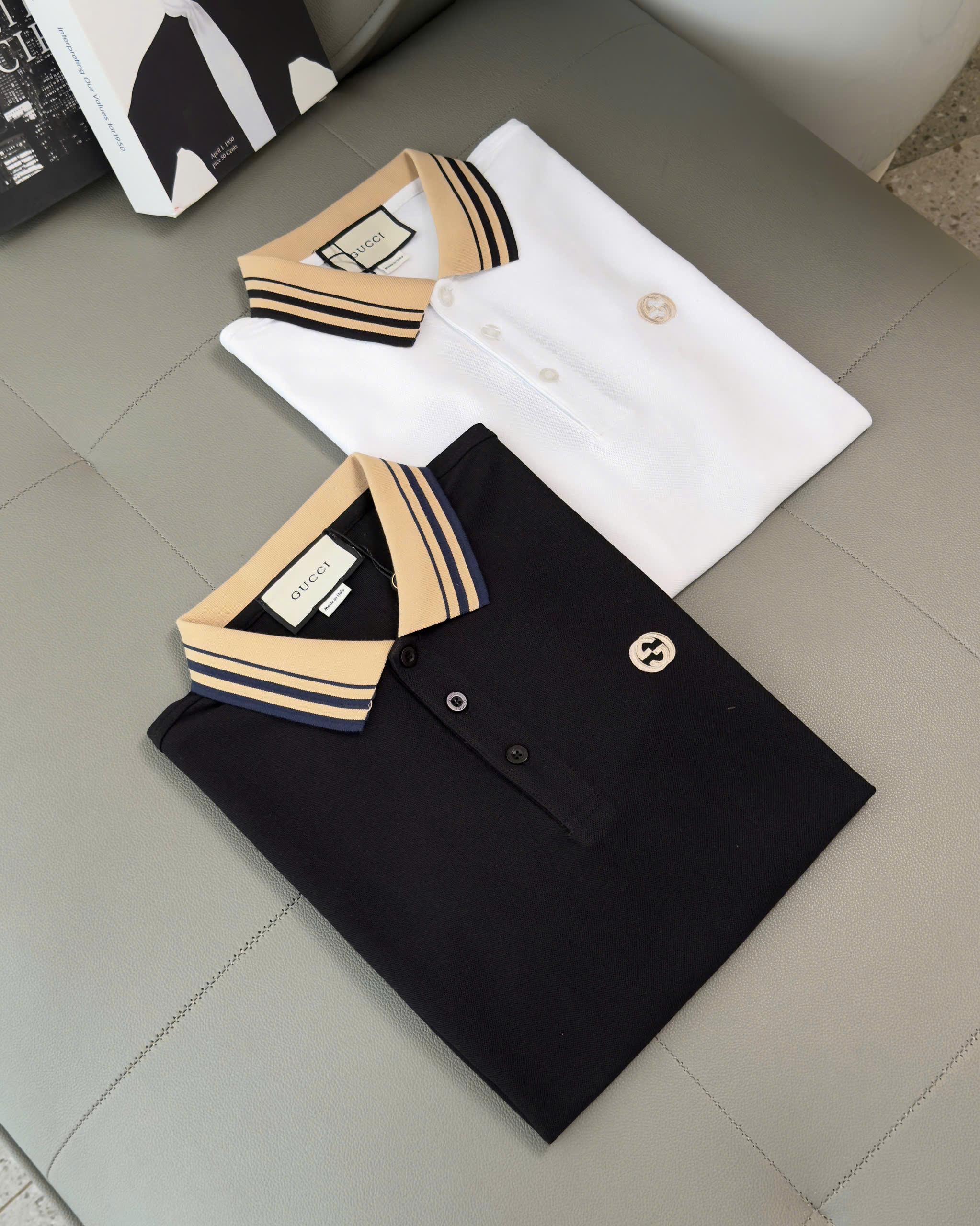 Áo polo Gucci GC Trắng Đen cổ Be logo thêu ngực Like Auth M-XXL DDT\Trắng