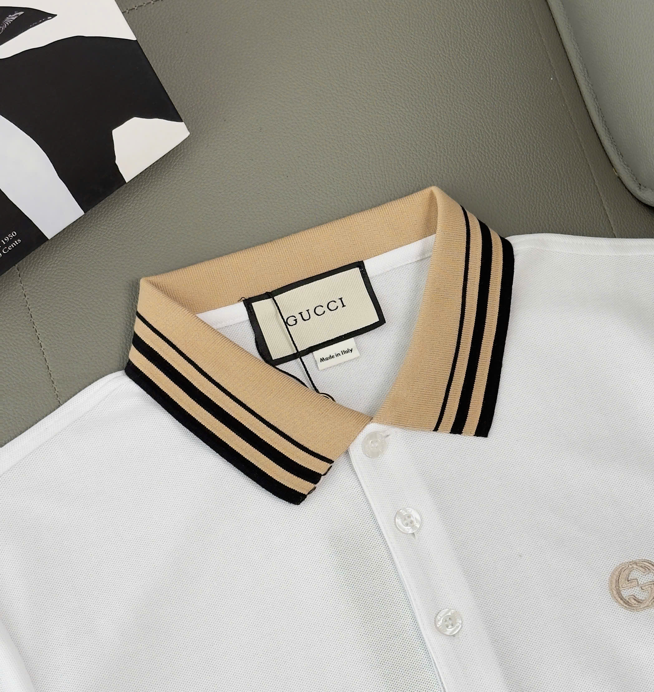 Áo polo Gucci GC Trắng Đen cổ Be logo thêu ngực Like Auth M-XXL DDT\Trắng