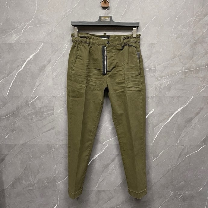 Quần dài kaki Dsquared2 DSQ2 Xanh rêu trơn 4 khuy phối khóa zip lệch Like Auth 1-1 on web VTN
