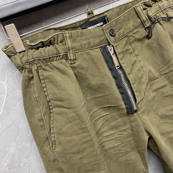 Quần dài kaki Dsquared2 DSQ2 Xanh rêu trơn 4 khuy phối khóa zip lệch Like Auth 1-1 on web VTN