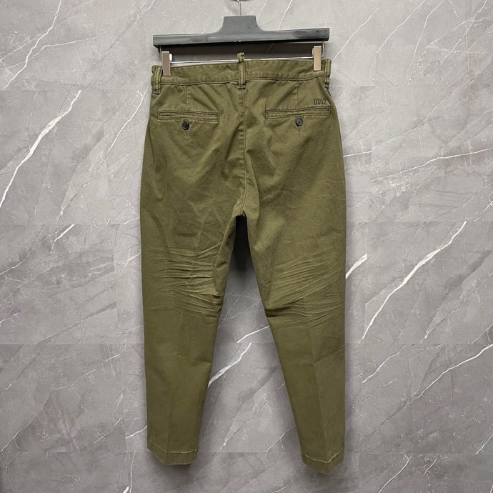Quần dài kaki Dsquared2 DSQ2 Xanh rêu trơn 4 khuy phối khóa zip lệch Like Auth 1-1 on web VTN