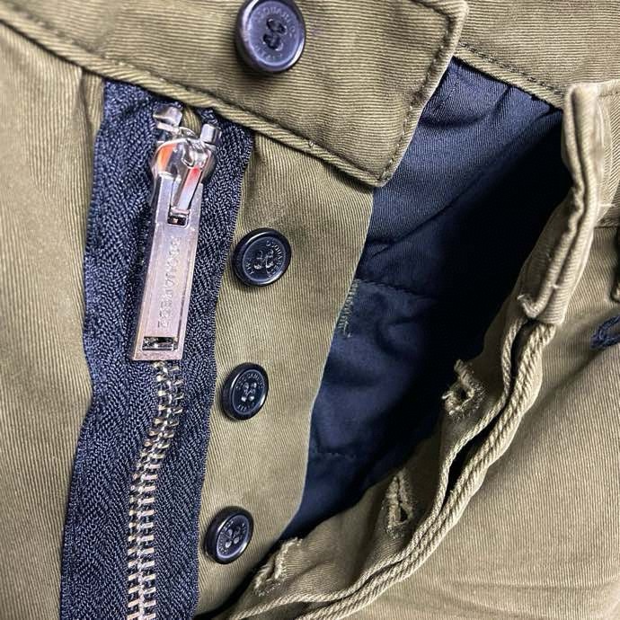 Quần dài kaki Dsquared2 DSQ2 Xanh rêu trơn 4 khuy phối khóa zip lệch Like Auth 1-1 on web VTN