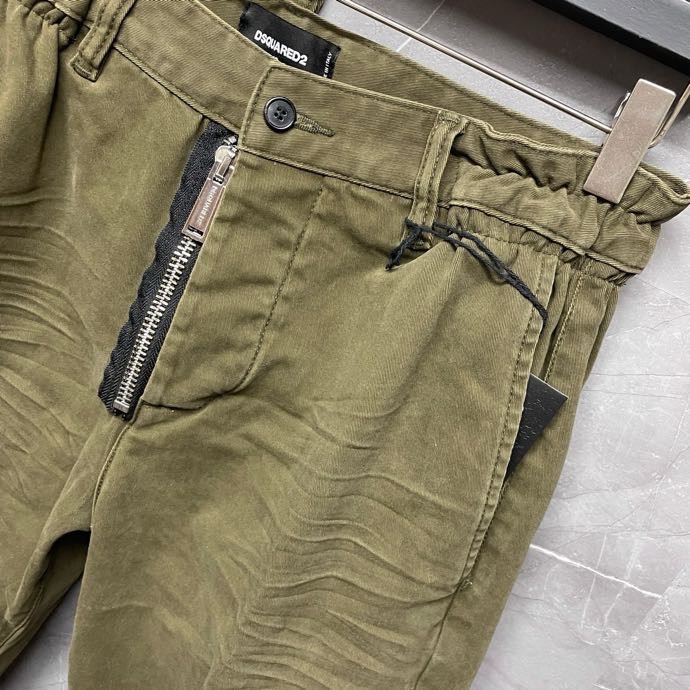 Quần dài kaki Dsquared2 DSQ2 Xanh rêu trơn 4 khuy phối khóa zip lệch Like Auth 1-1 on web VTN