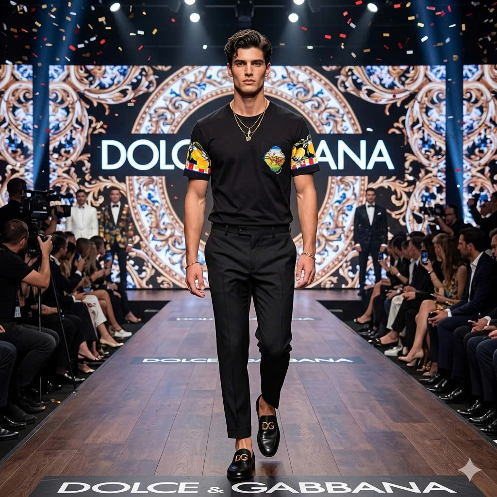 Áo phông T shirt Dolce Gabbana DG túi ngực cỗ xe ngựa check tay hình hoa quả Like Auth S-XL MK\Đen