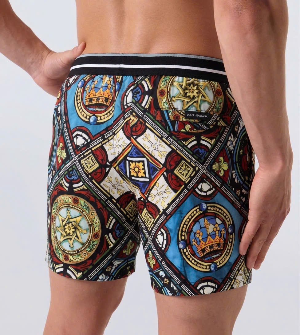 Quần short đùi gió hình Dolce Gabbana DG họa tiết vạn hoa nhiều vương miện 44-50 NV