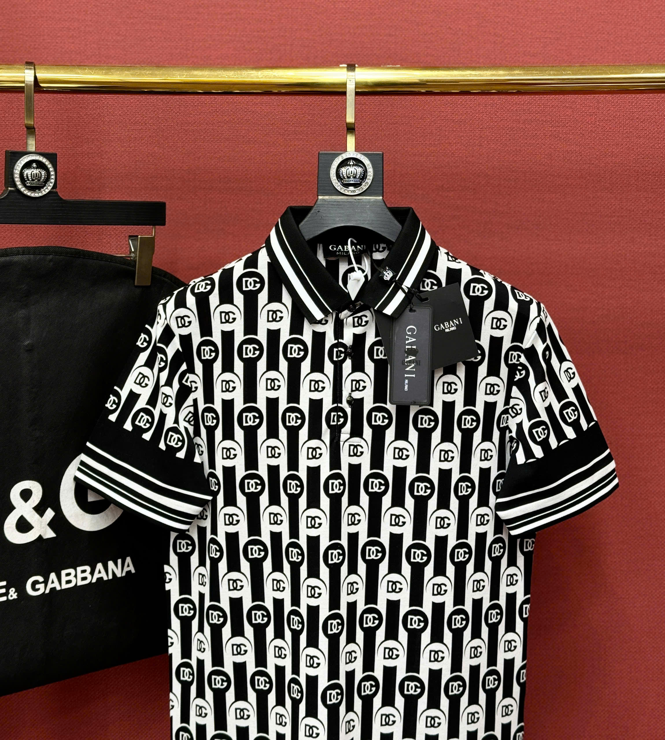 Áo polo Dolce Gabbana DG logo full kẻ sọc viền Đen Trắng Like Auth 44-50 CD