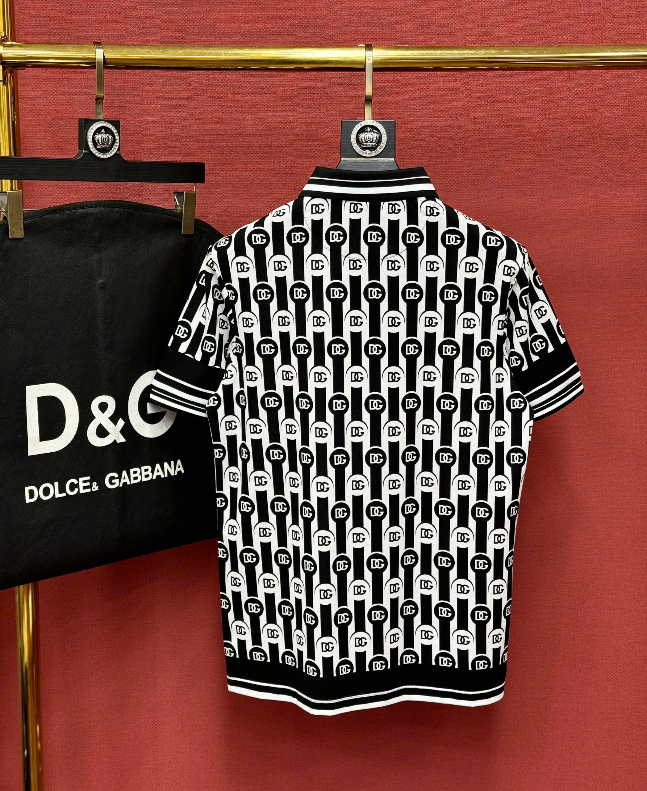 Áo polo Dolce Gabbana DG logo full kẻ sọc viền Đen Trắng Like Auth 44-50 CD