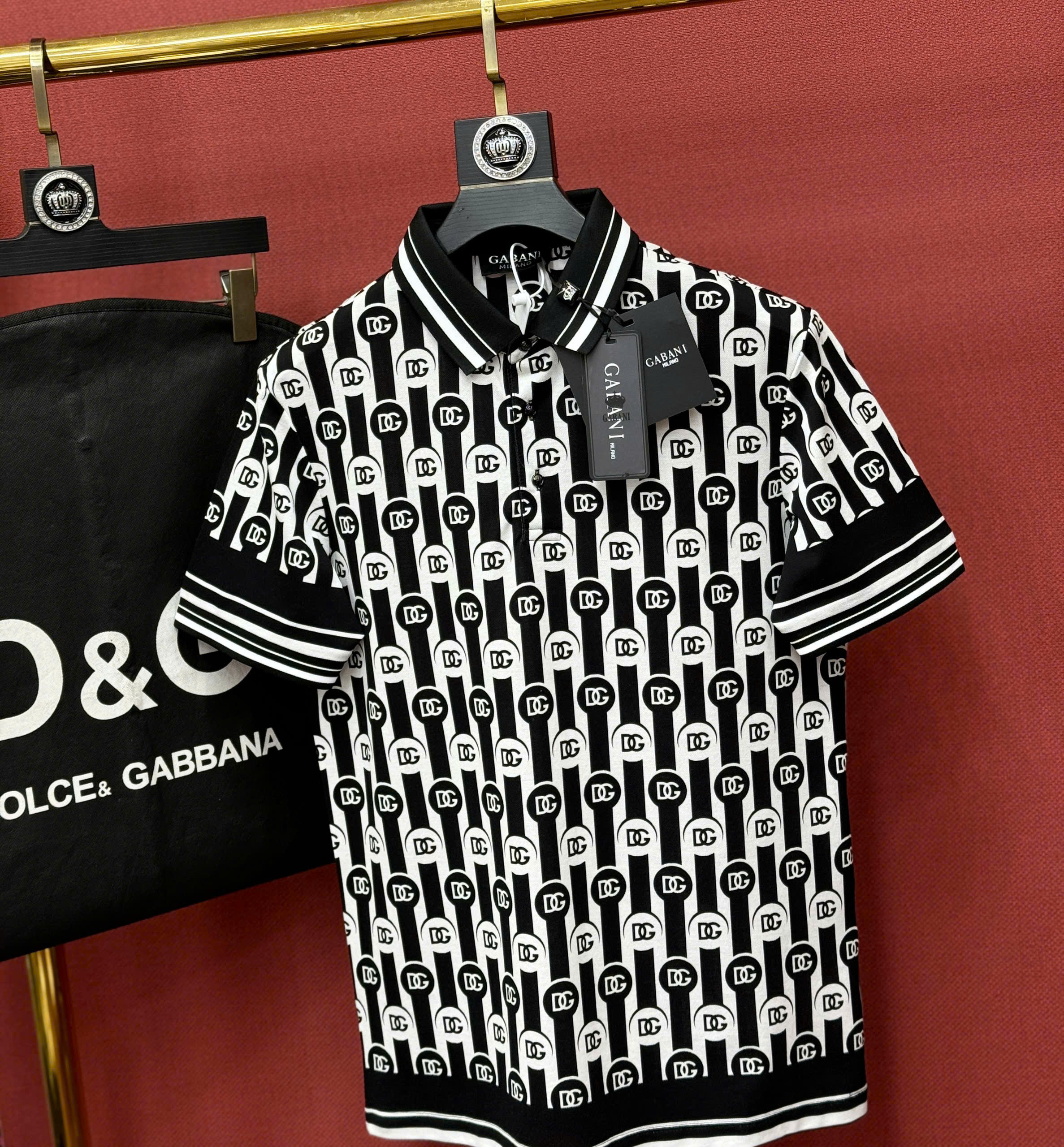 Áo polo Dolce Gabbana DG logo full kẻ sọc viền Đen Trắng Like Auth 44-50 CD