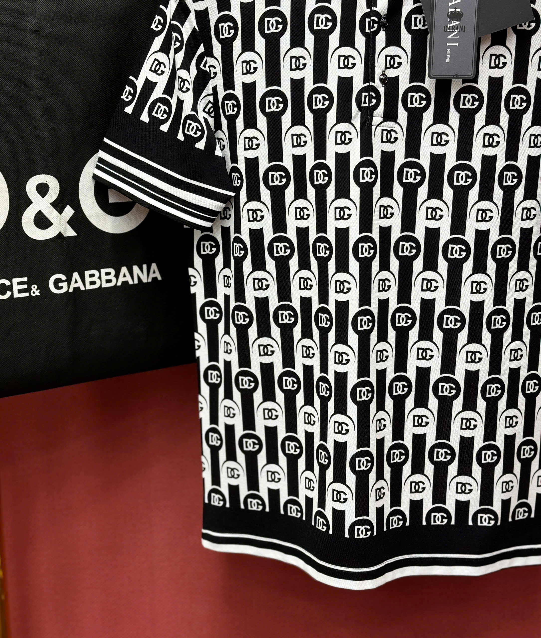 Áo polo Dolce Gabbana DG logo full kẻ sọc viền Đen Trắng Like Auth 44-50 CD