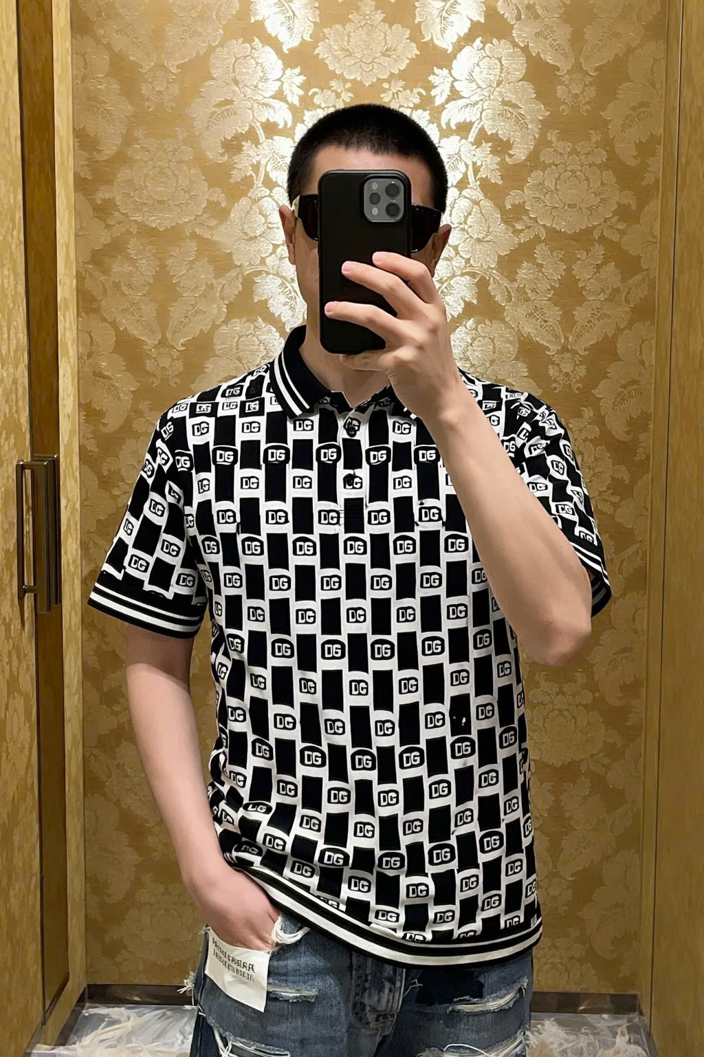 Áo polo Dolce Gabbana DG logo full kẻ sọc viền Đen Trắng Like Auth 44-50 CD