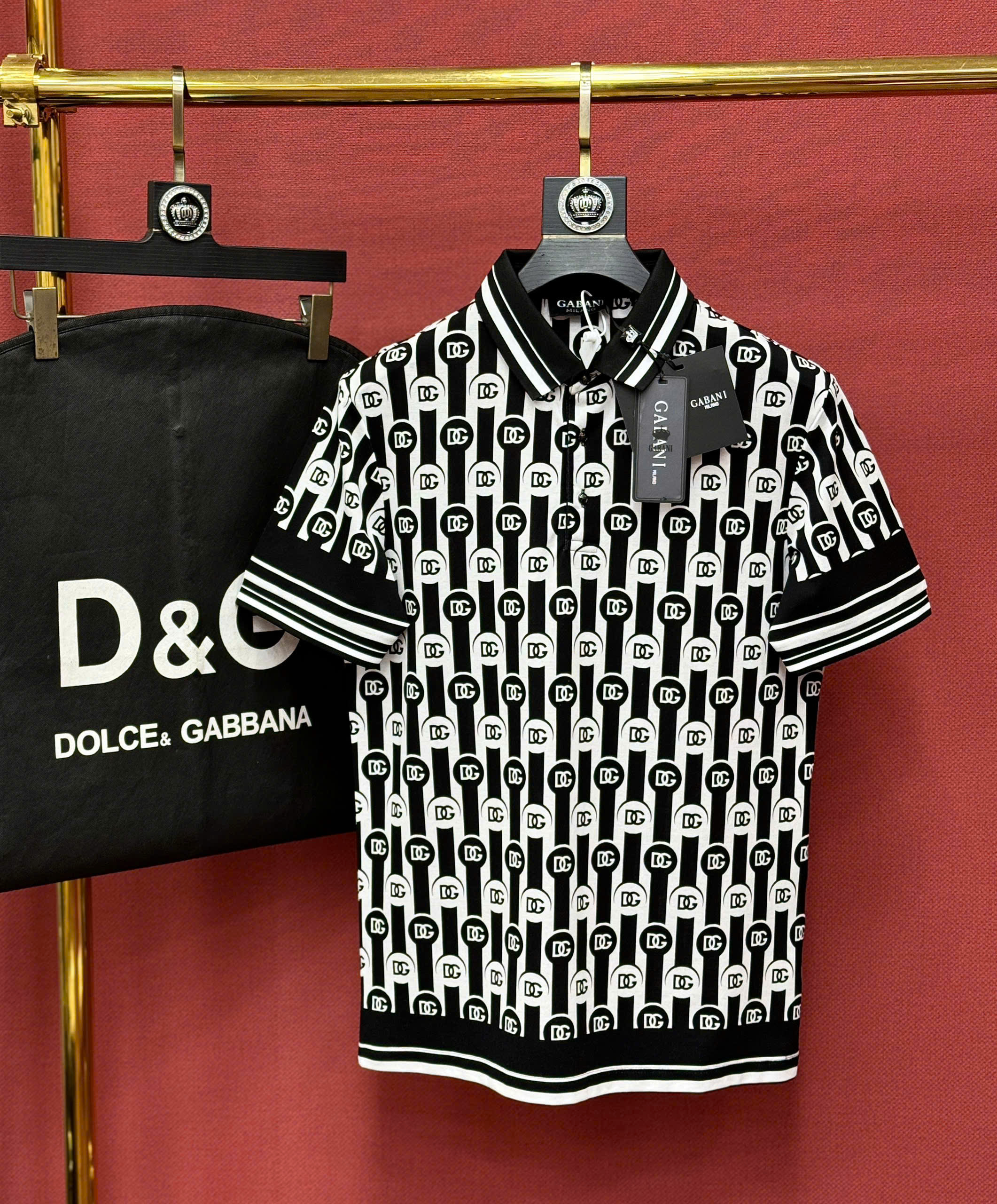 Áo polo Dolce Gabbana DG logo full kẻ sọc viền Đen Trắng Like Auth 44-50 CD