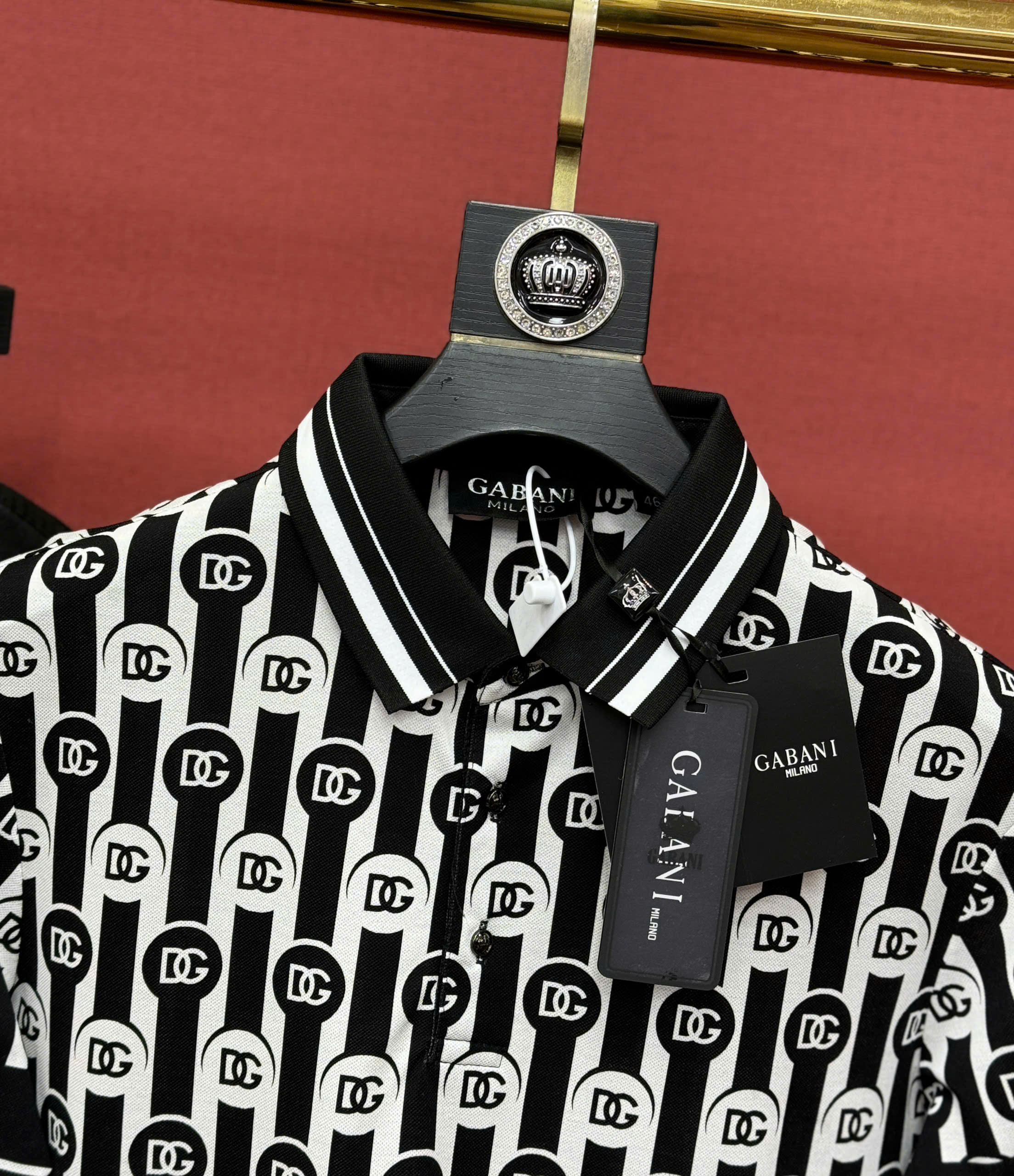 Áo polo Dolce Gabbana DG logo full kẻ sọc viền Đen Trắng Like Auth 44-50 CD