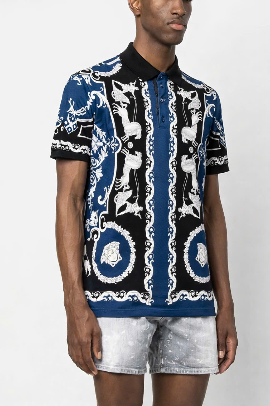 Áo polo hình Dolce Gabbana DG họa tiết Kỵ Sỹ Roma Xanh Than Like AUth 44-50 CD