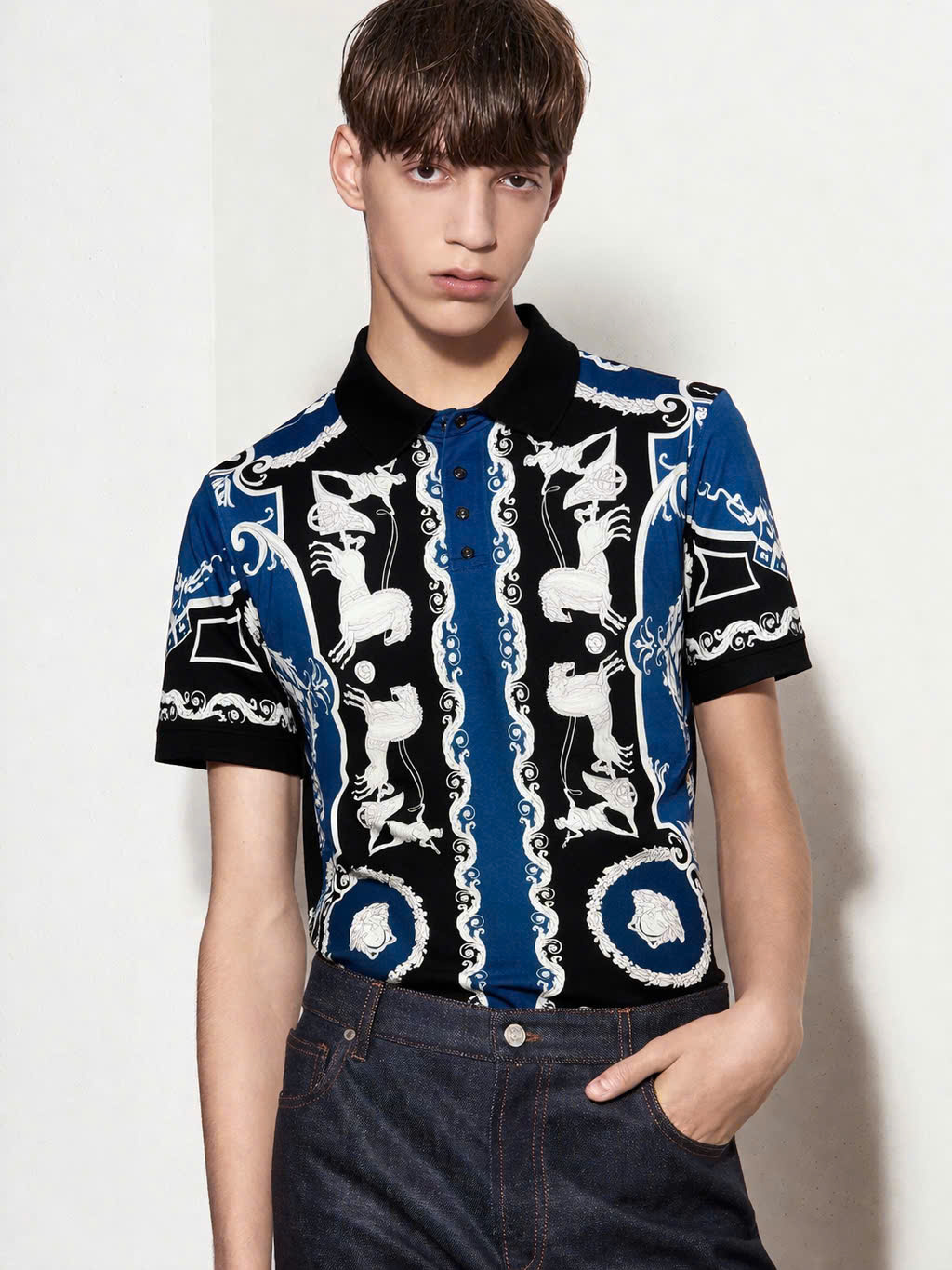 Áo polo hình Dolce Gabbana DG họa tiết Kỵ Sỹ Roma Xanh Than Like AUth 44-50 CD