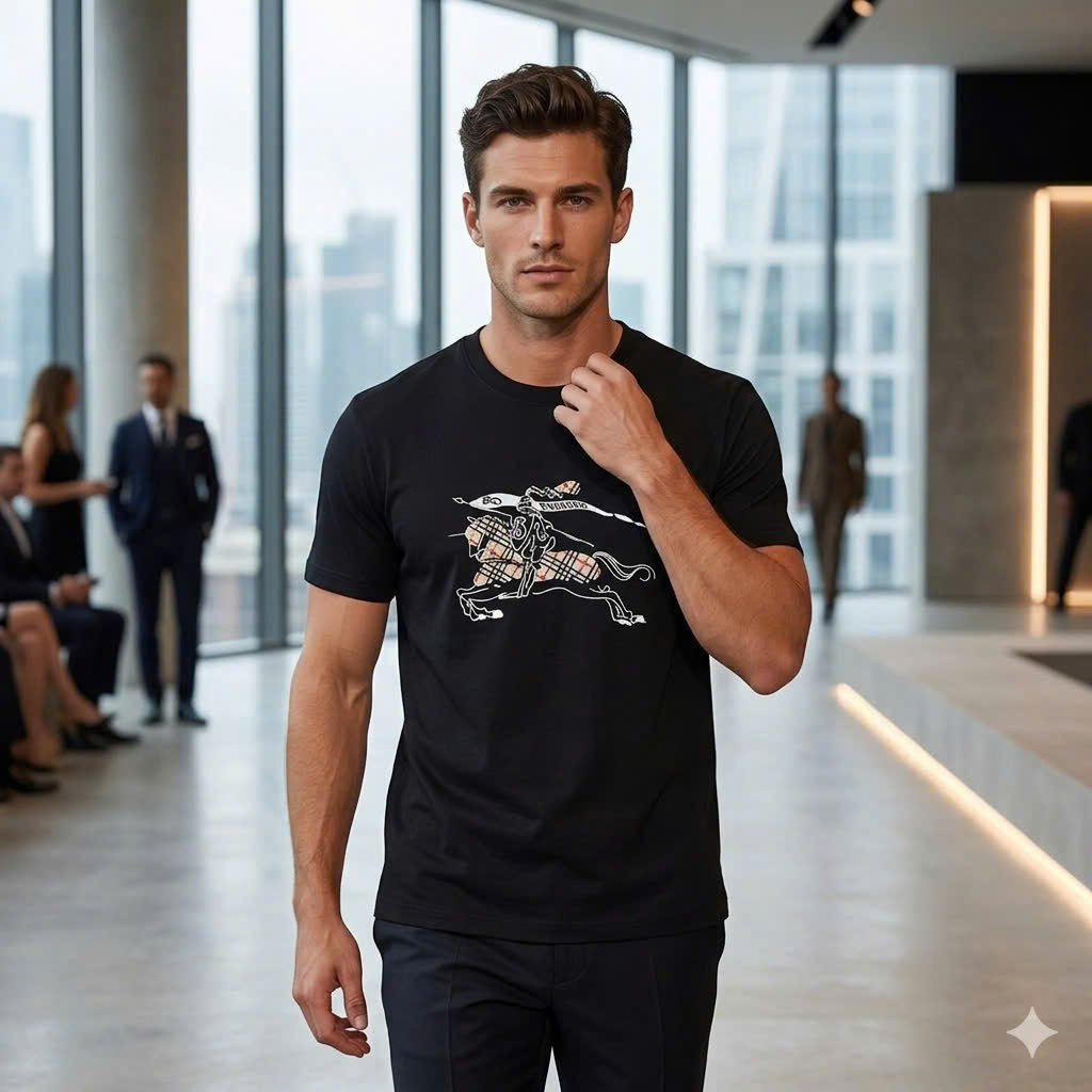 Áo phông T shirt Burberry BBR logo thêu ngựa bay ngực Like Auth S-L MK\Đen