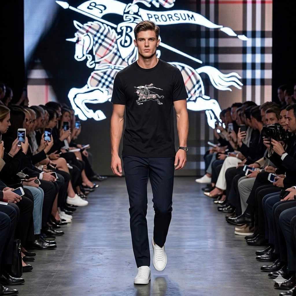 Áo phông T shirt Burberry BBR logo thêu ngựa bay ngực Like Auth S-L MK\Đen