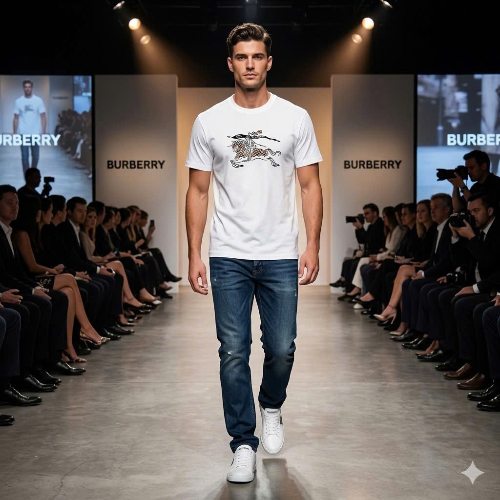 Áo phông T shirt Burberry BBR logo thêu ngựa bay ngực Like Auth S-L MK\trắng