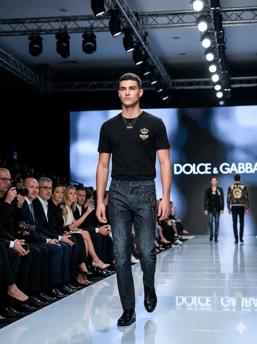 Áo phông T shirt Dolce Gabbana DG họa tiết Ong Vương Miện thêu ngực Like Auth S-L MK\Đen