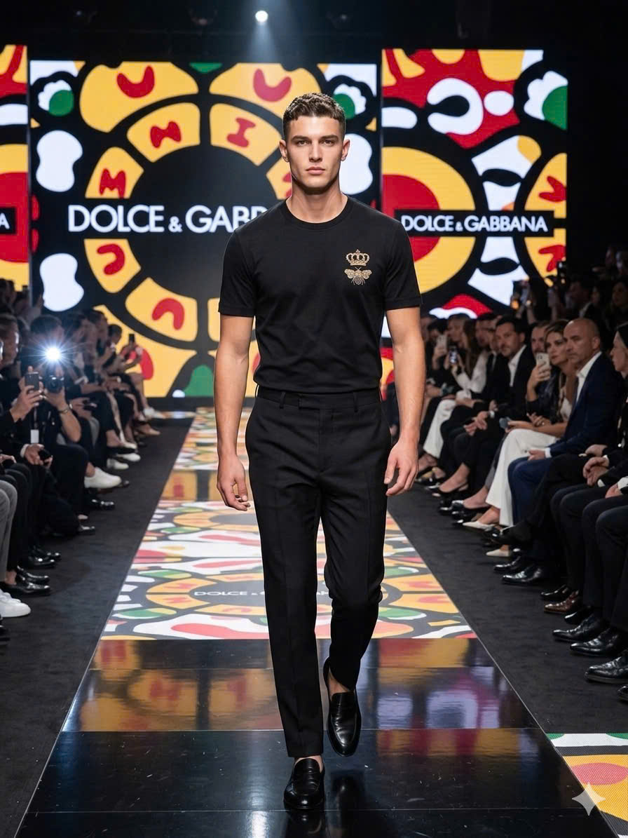 Áo phông T shirt Dolce Gabbana DG họa tiết Ong Vương Miện thêu ngực Like Auth S-L MK\Đen