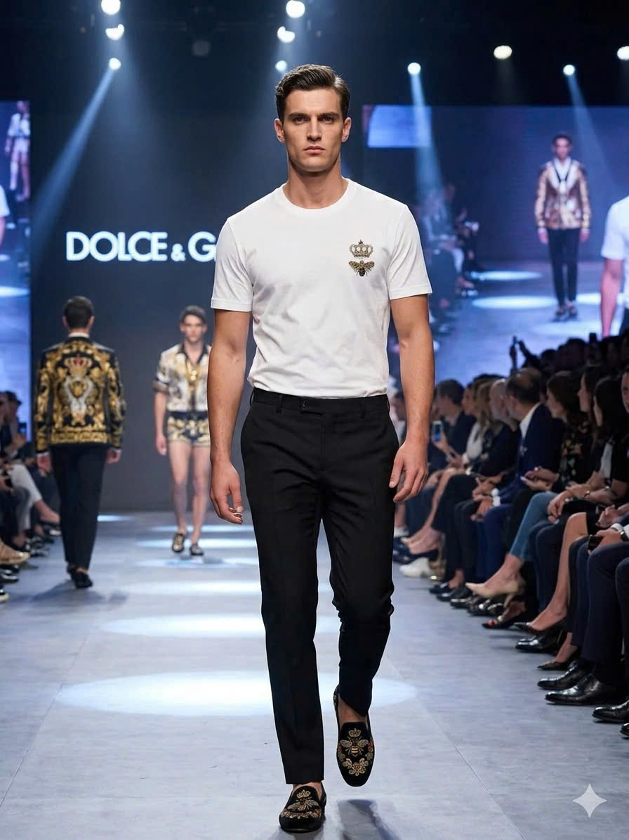Áo phông T shirt Dolce Gabbana DG họa tiết Ong Vương Miện thêu ngực Like Auth S-L MK\Trắng
