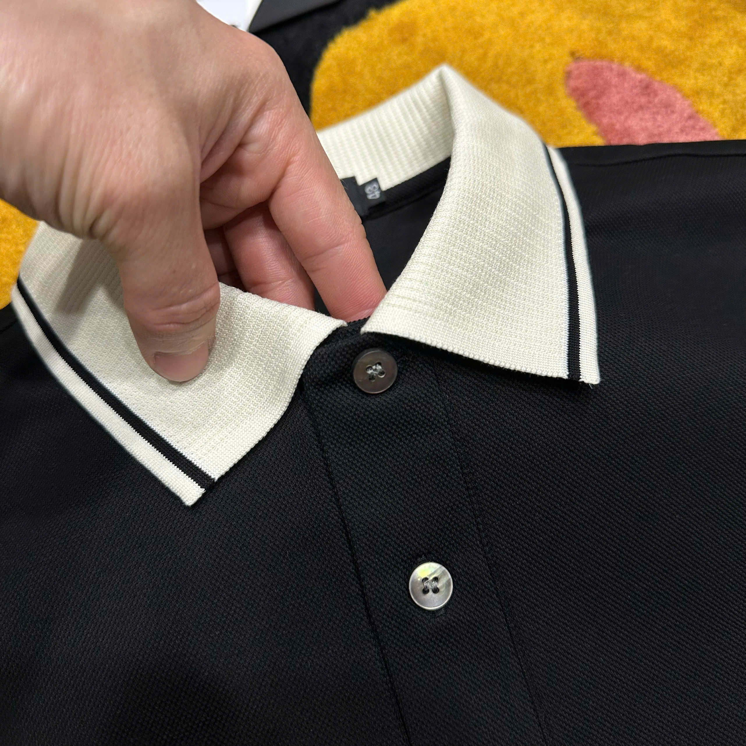 Áo polo Dolce Gabbana DG Đen cổ Trắng kẻ sọc viền logo thêu ngực Like Auth 48-52 MK