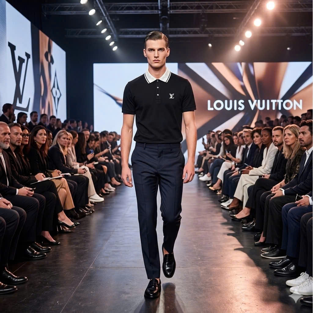 Áo polo Louis Vuitton LV check cổ caro logo thêu ngực Like Auth 48-52 MK\Đen