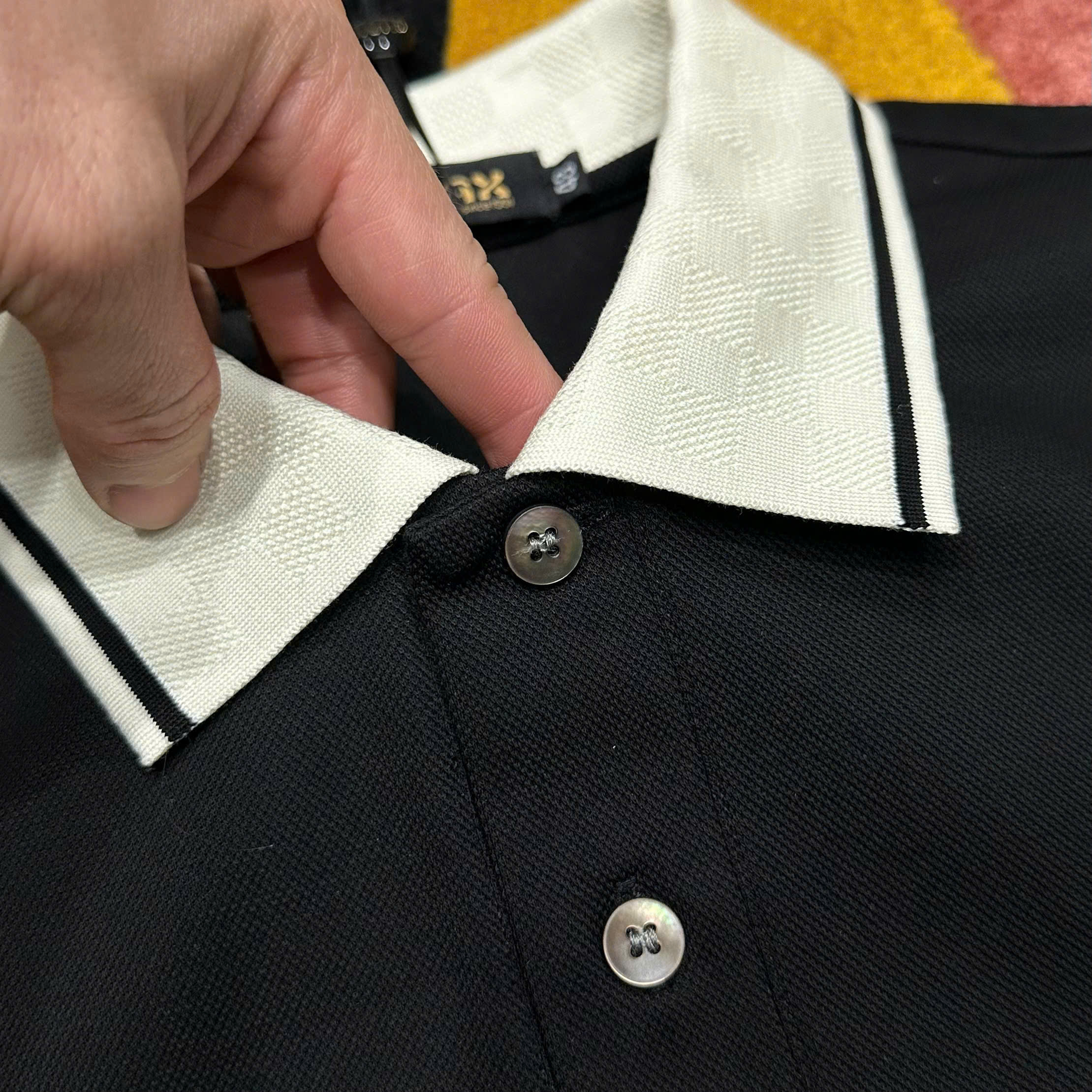 Áo polo Louis Vuitton LV check cổ caro logo thêu ngực Like Auth 48-52 MK\Đen