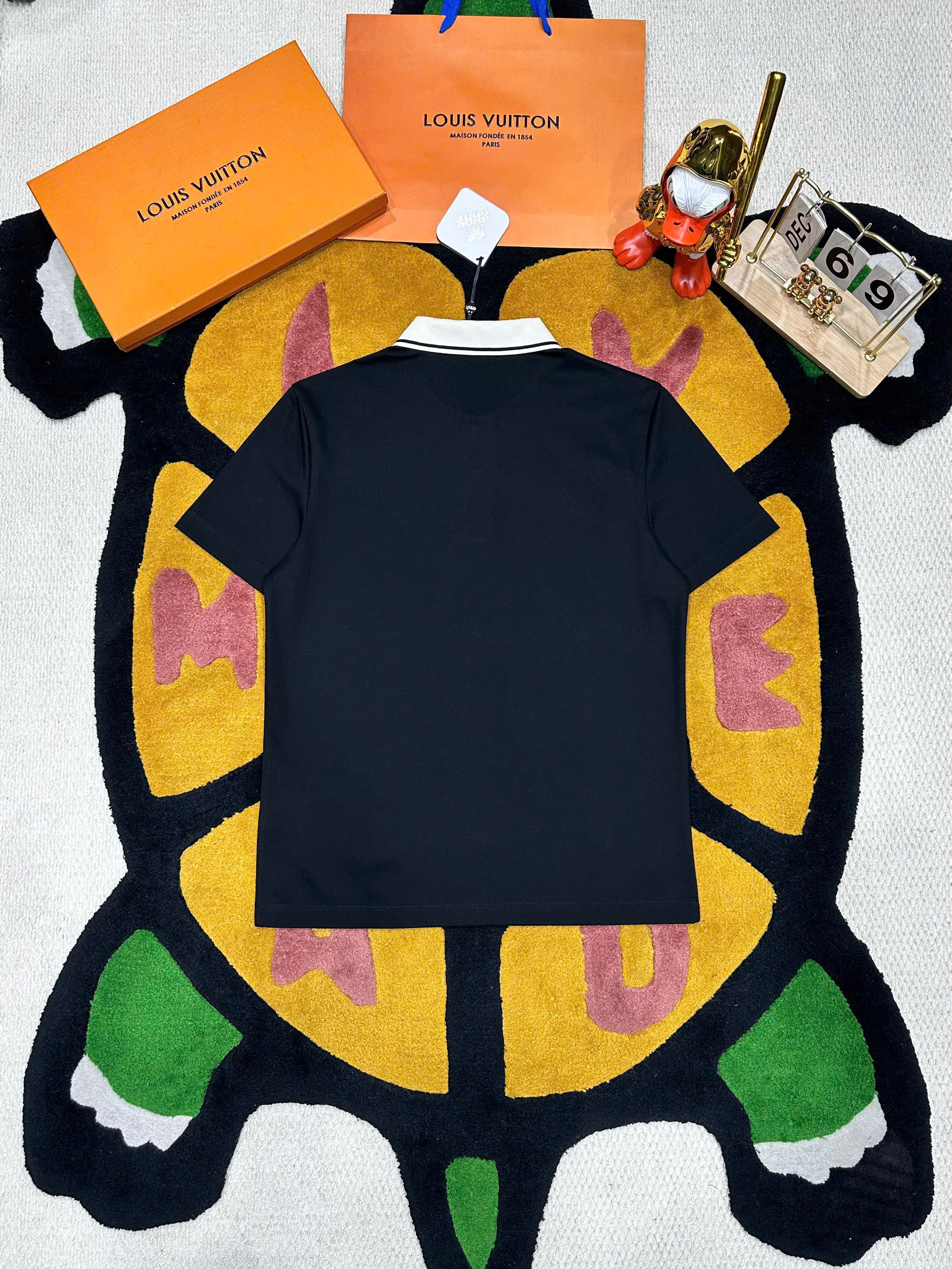 Áo polo Louis Vuitton LV check cổ caro logo thêu ngực Like Auth 48-52 MK\Đen