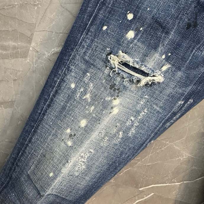 Quần Jean Dsquared2 DSQ2 Xanh rách vá wash Đen vẩy sơn 4 khuy Like Auth on web VTN