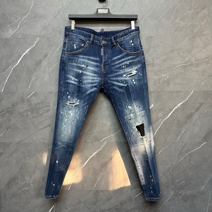 Quần Jean Dsquared2 DSQ2 Xanh rách vá wash Đen vẩy sơn 4 khuy Like Auth on web VTN